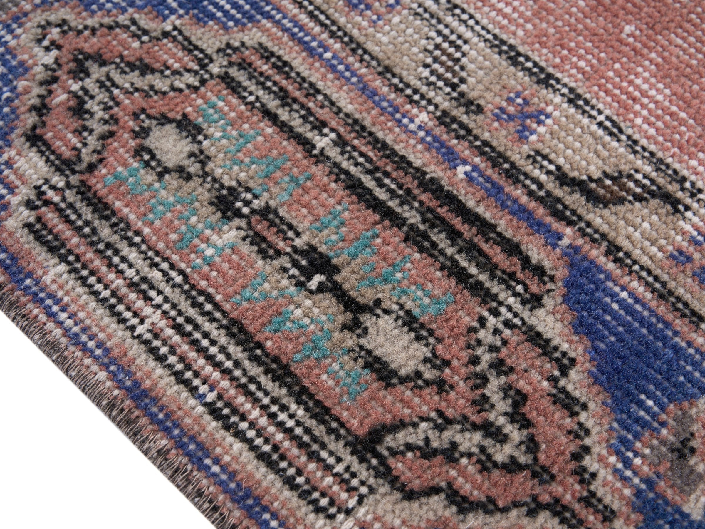 Turkish Isparta area rug in muted pink and slate blue, view 6 of 10