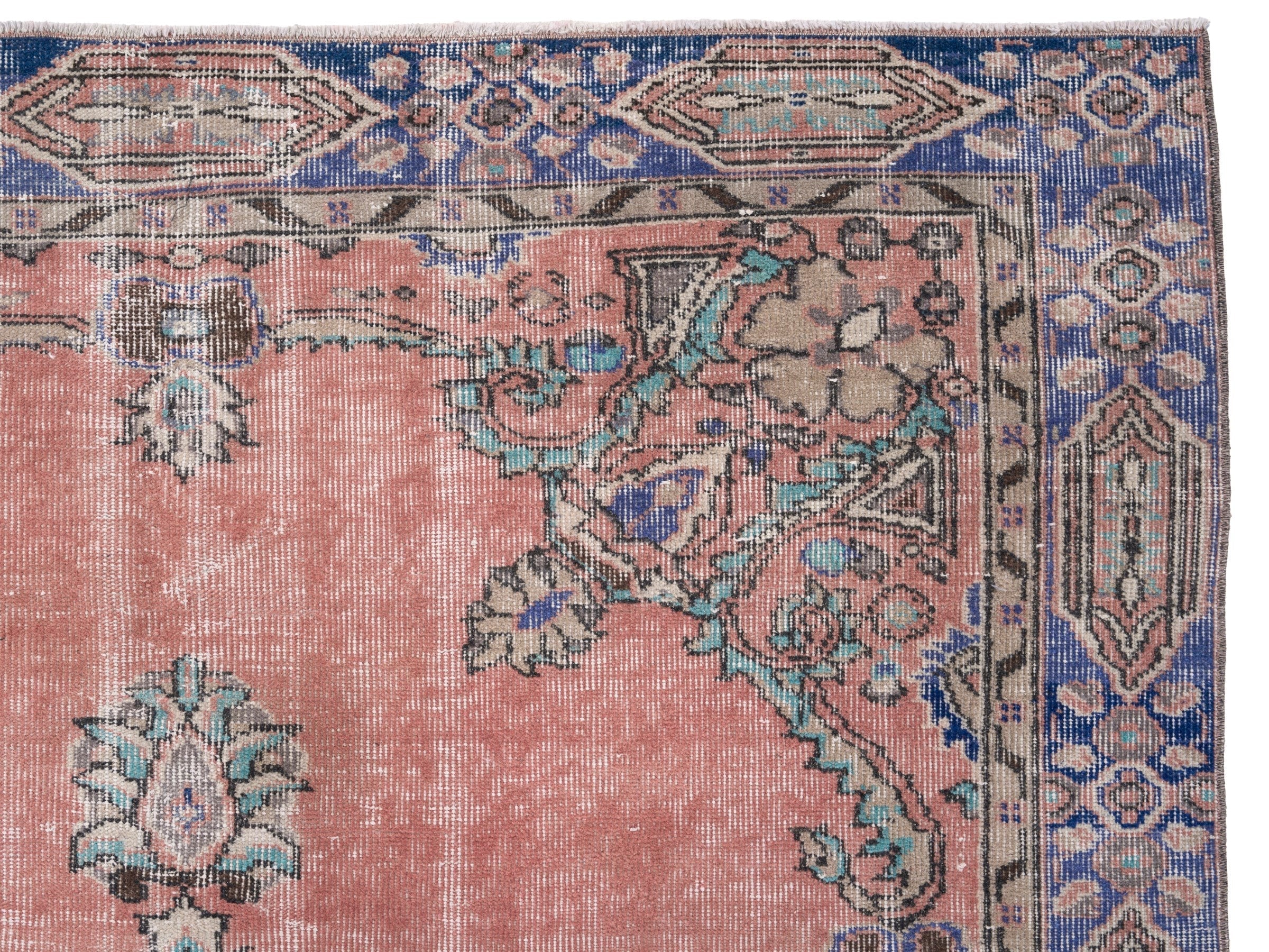 Turkish Isparta area rug in muted pink and slate blue, view 8 of 10