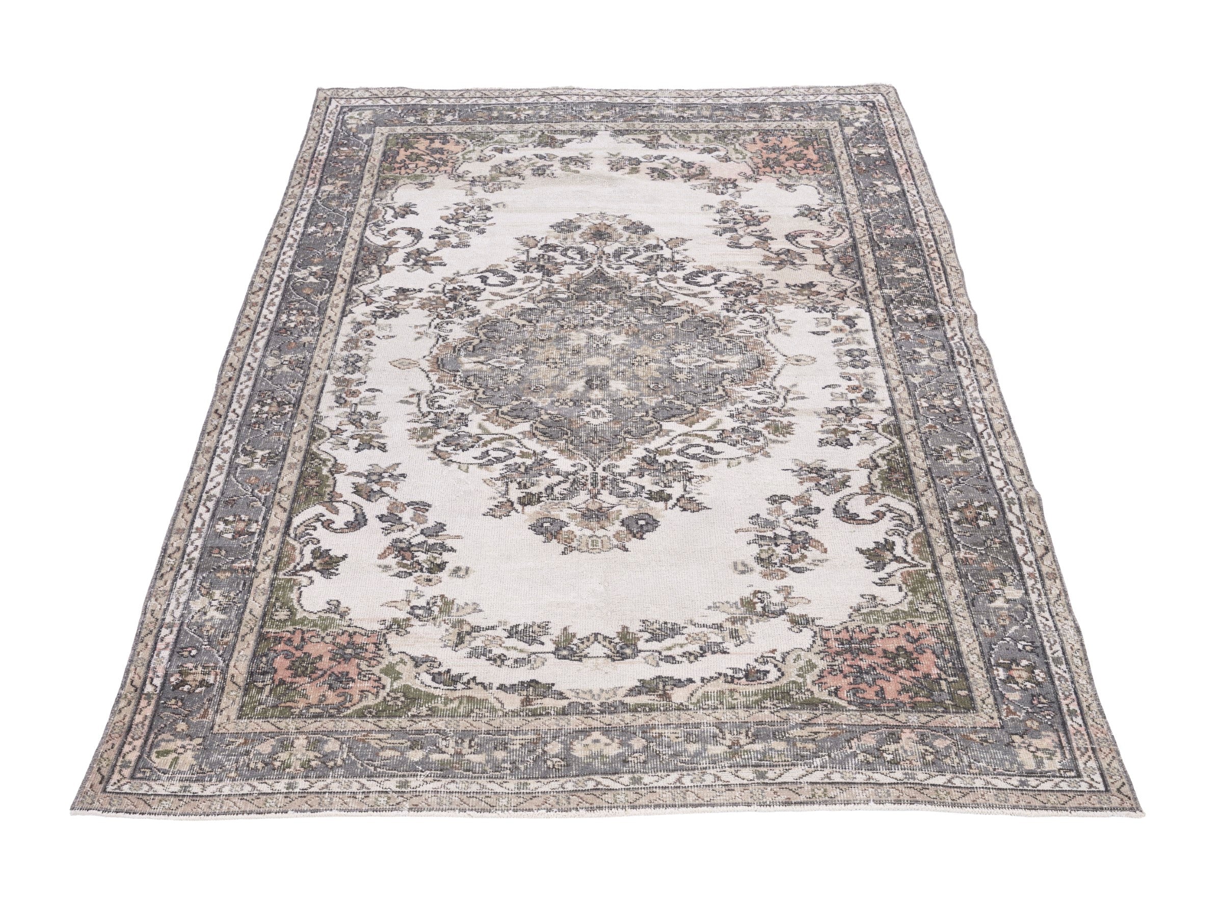 Turkish Isparta area rug in cream and greige, view 2 of 10