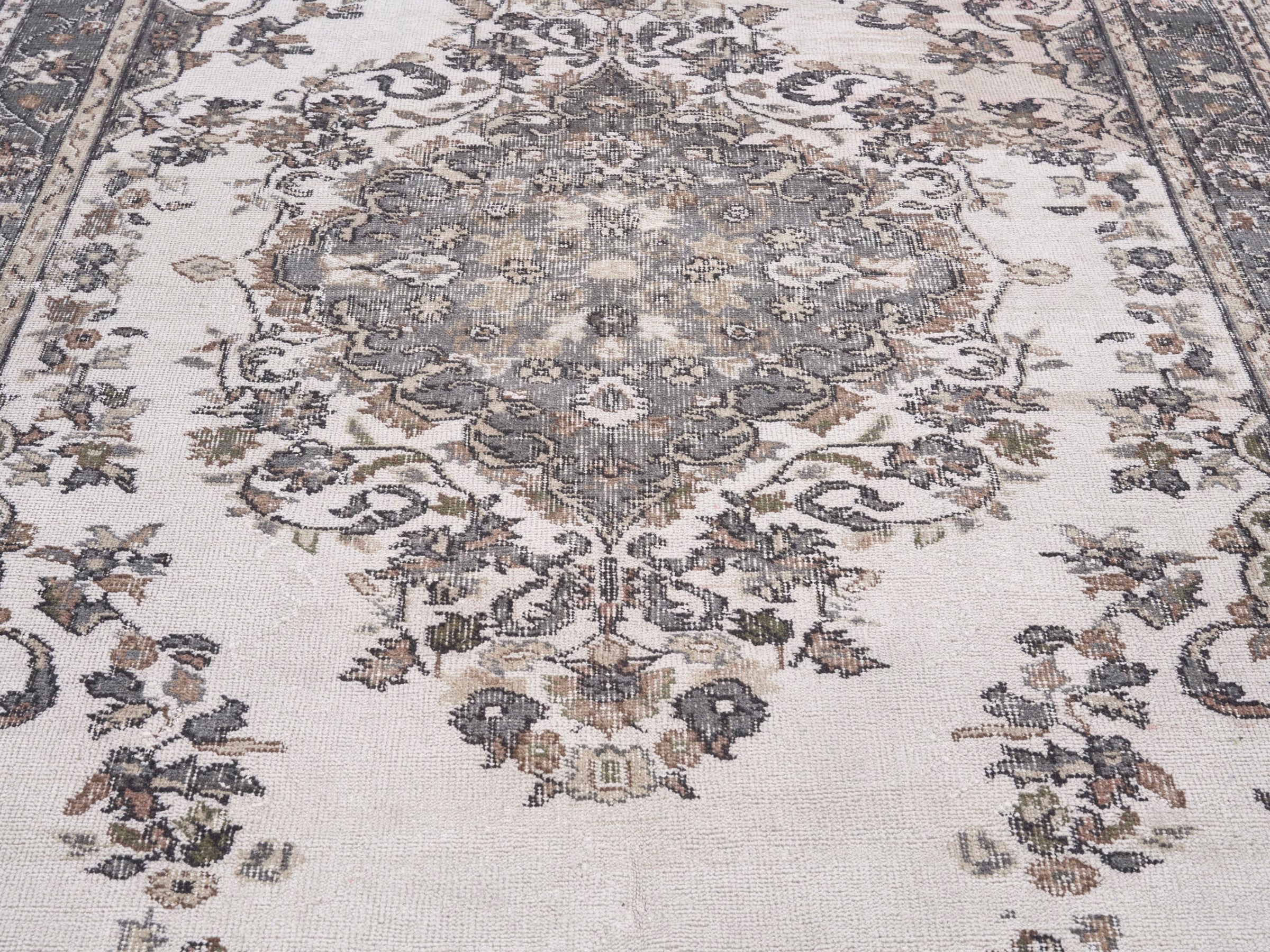 Turkish Isparta area rug in cream and greige, view 4 of 10