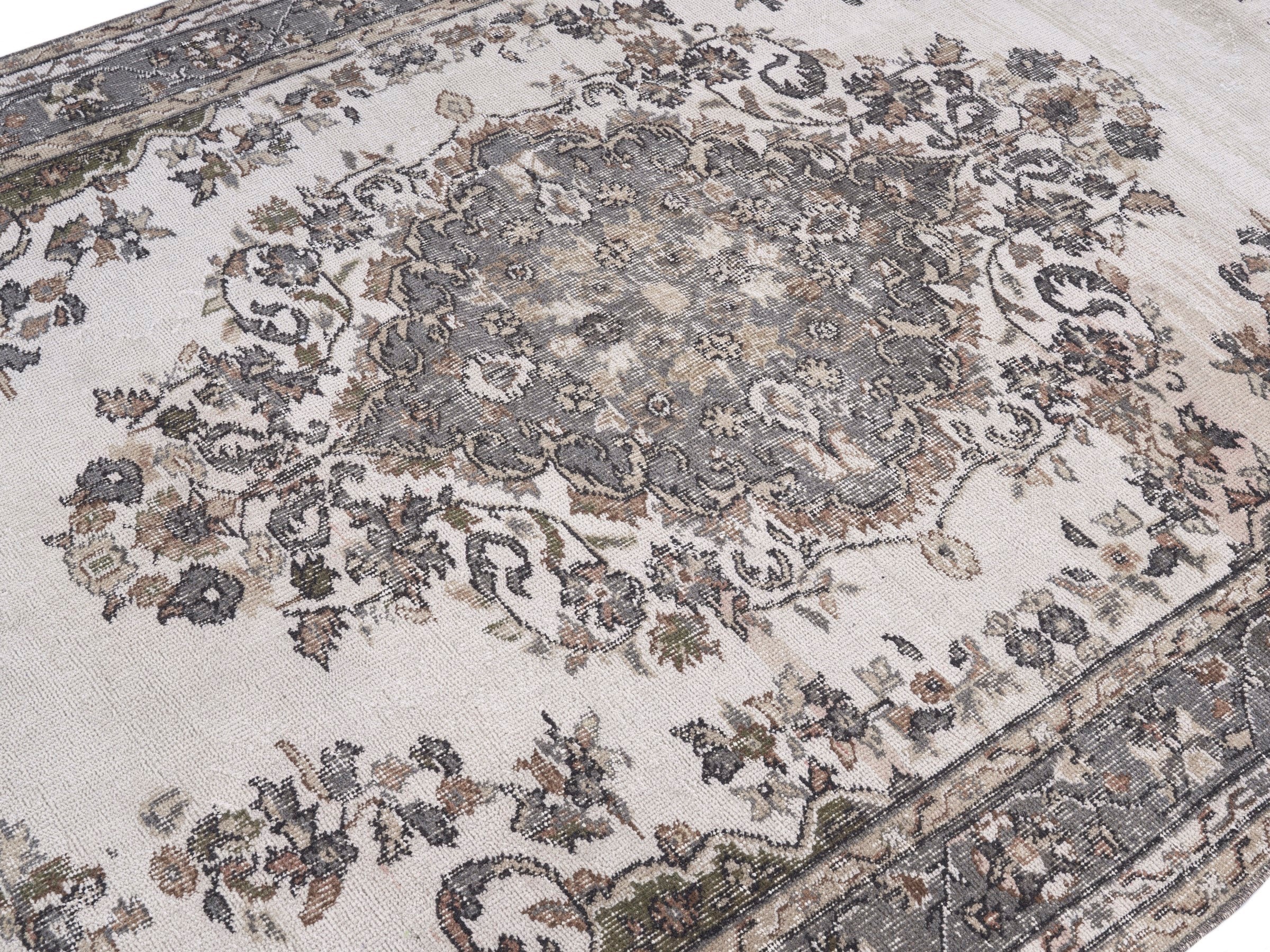 Turkish Isparta area rug in cream and greige, view 5 of 10