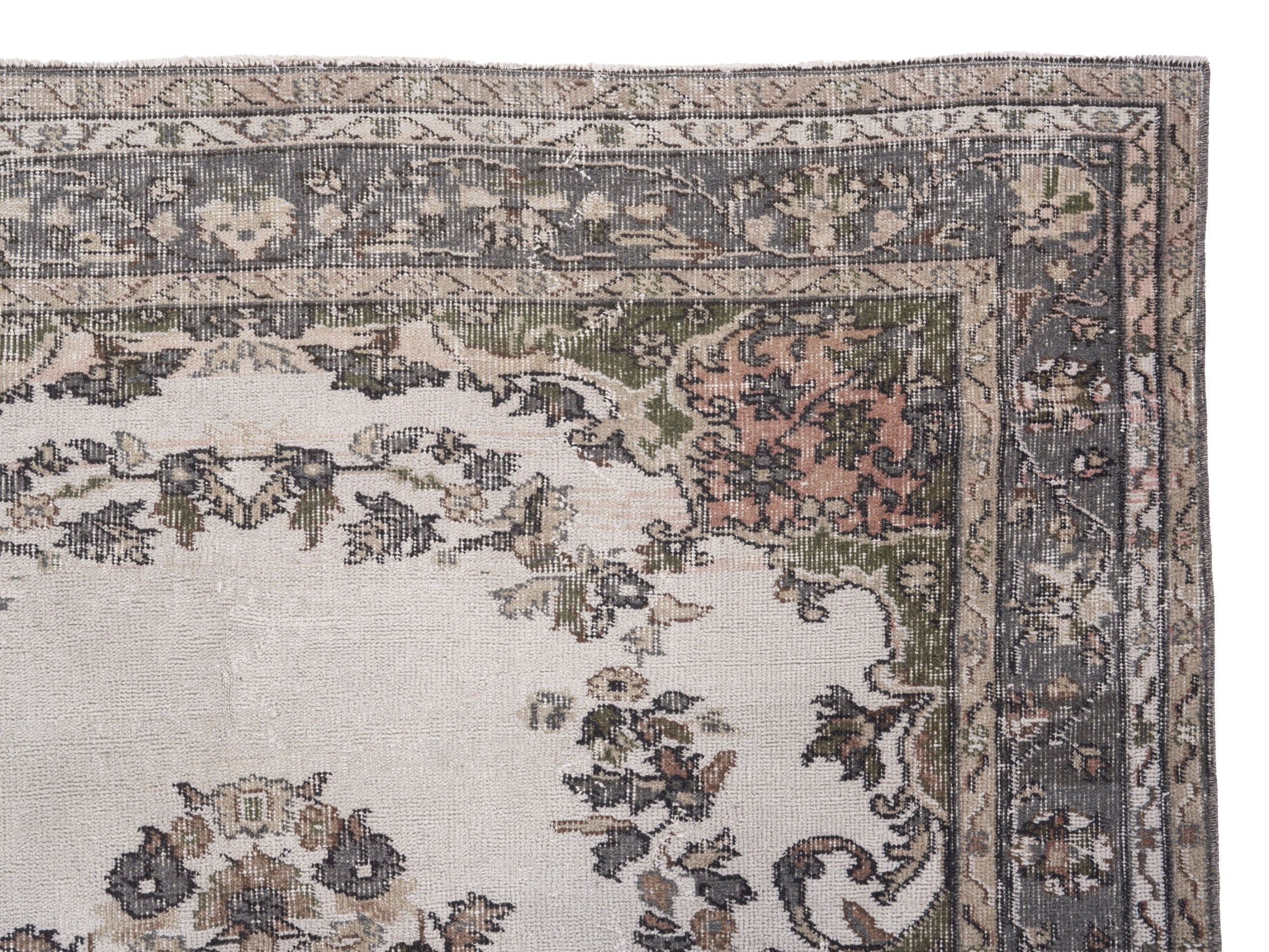 Turkish Isparta area rug in cream and greige, view 8 of 10