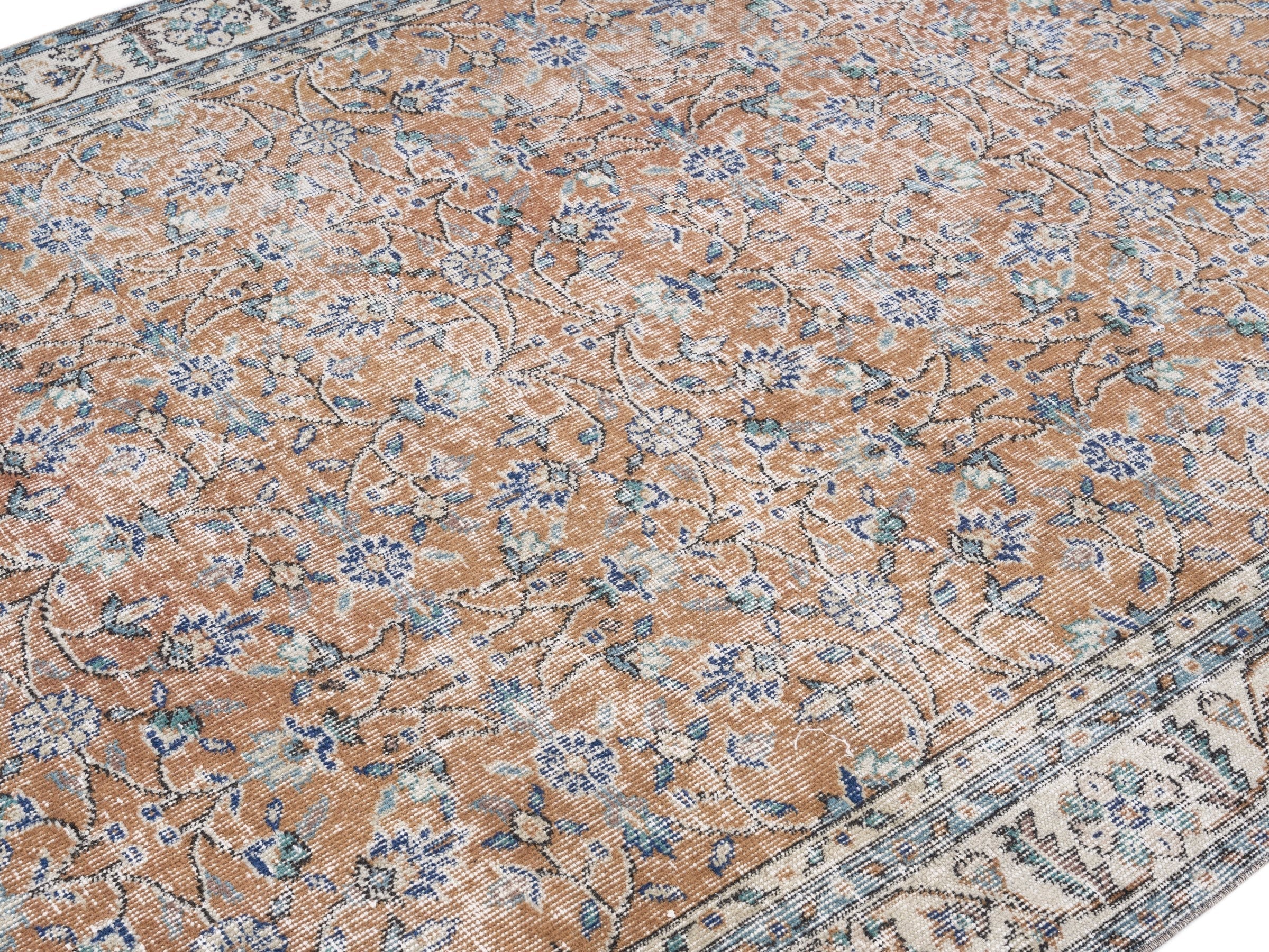 Turkish Isparta area rug in terracotta and cream, view 5 of 10