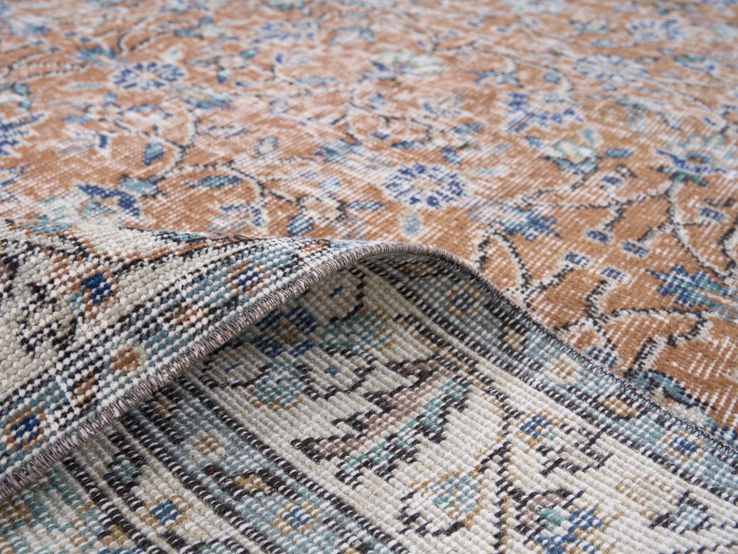 Turkish Isparta area rug in terracotta and cream, view 9 of 10
