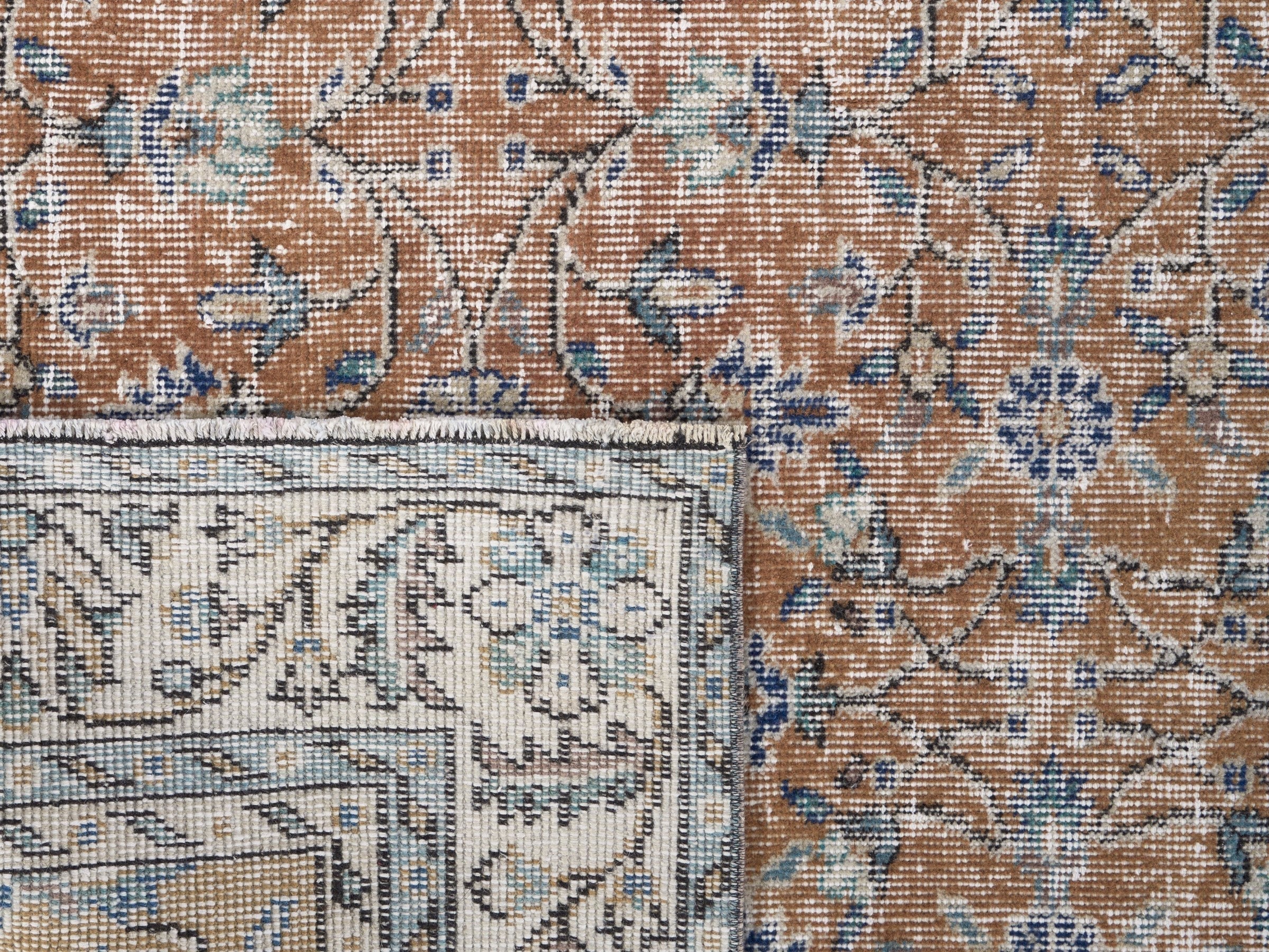 Turkish Isparta area rug in terracotta and cream, view 10 of 10