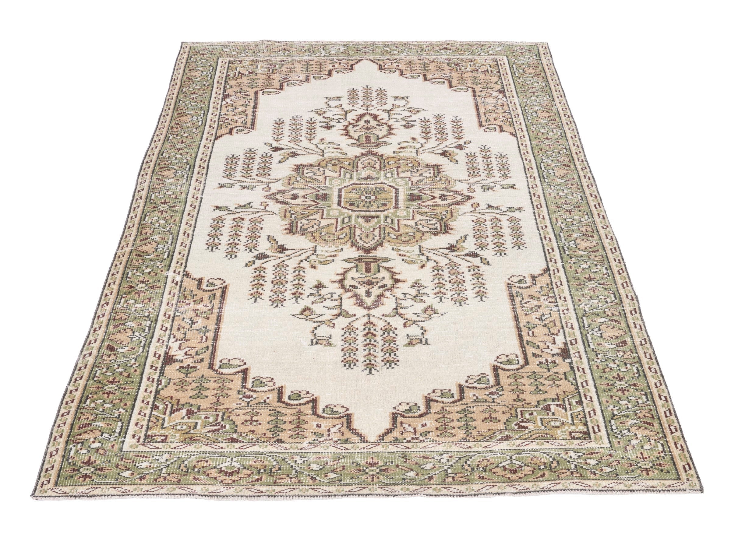 Turkish Manisa area rug in cream and tan, view 2 of 10
