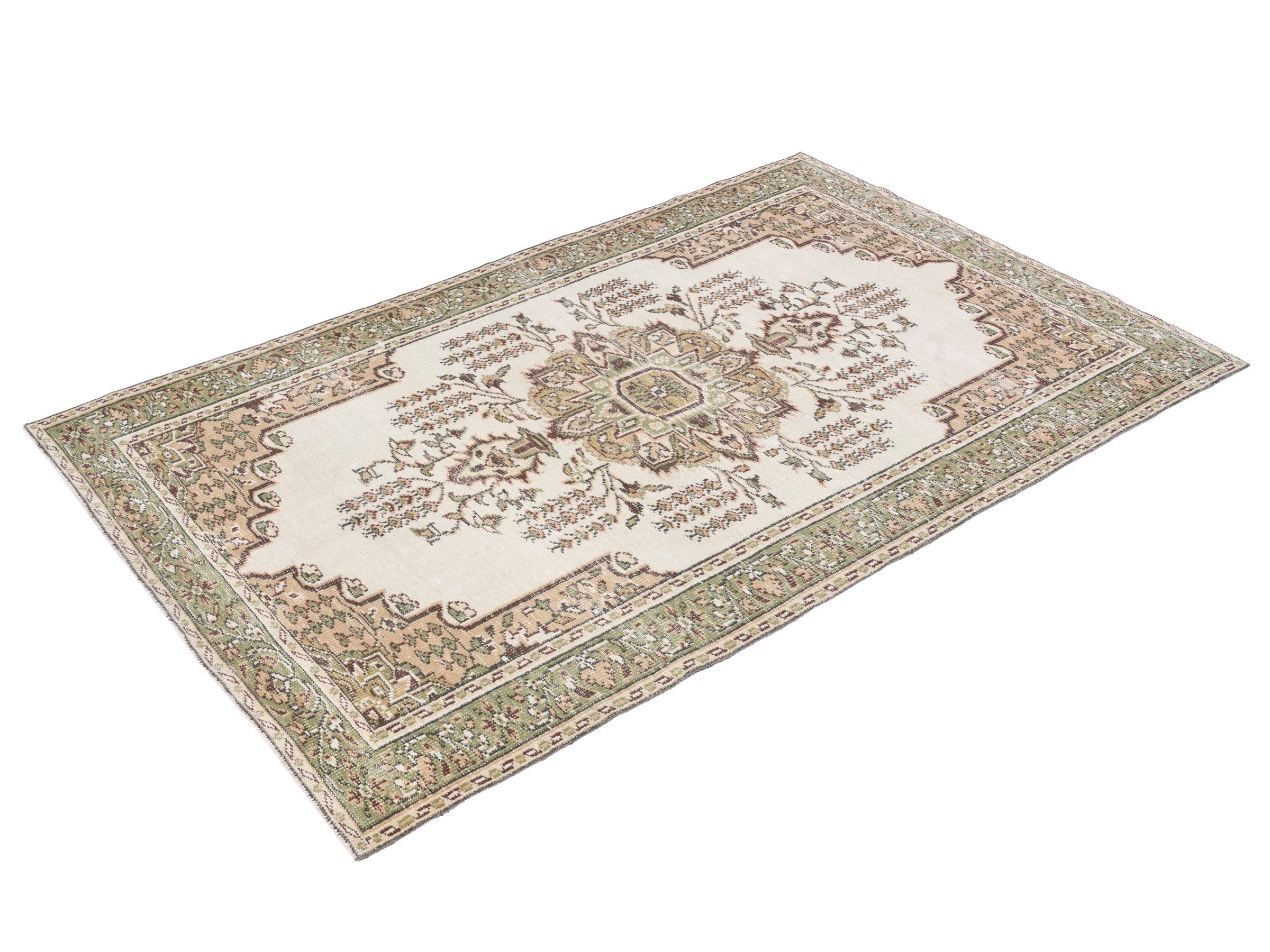 Turkish Manisa area rug in cream and tan, view 3 of 10