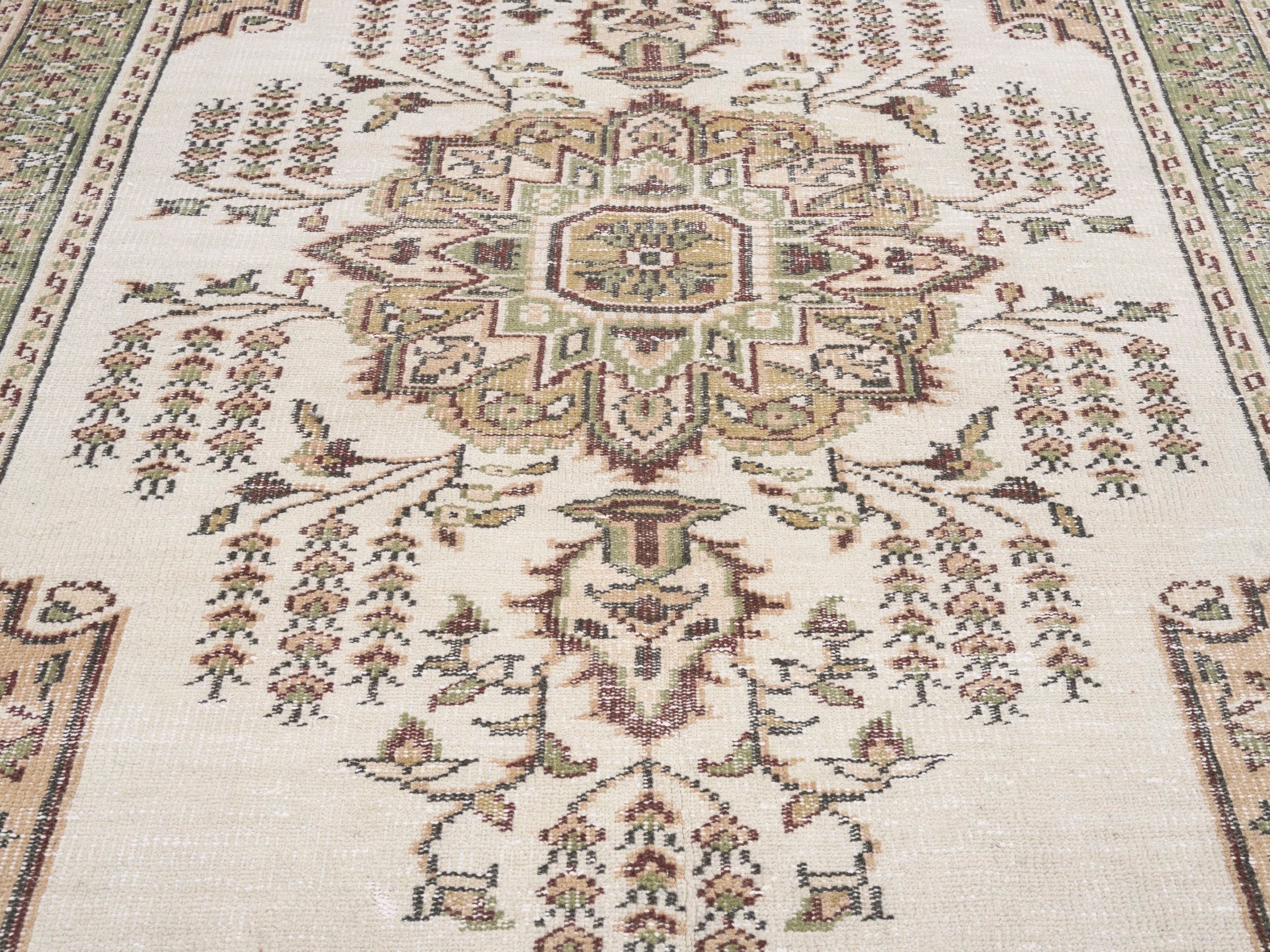 Turkish Manisa area rug in cream and tan, view 4 of 10