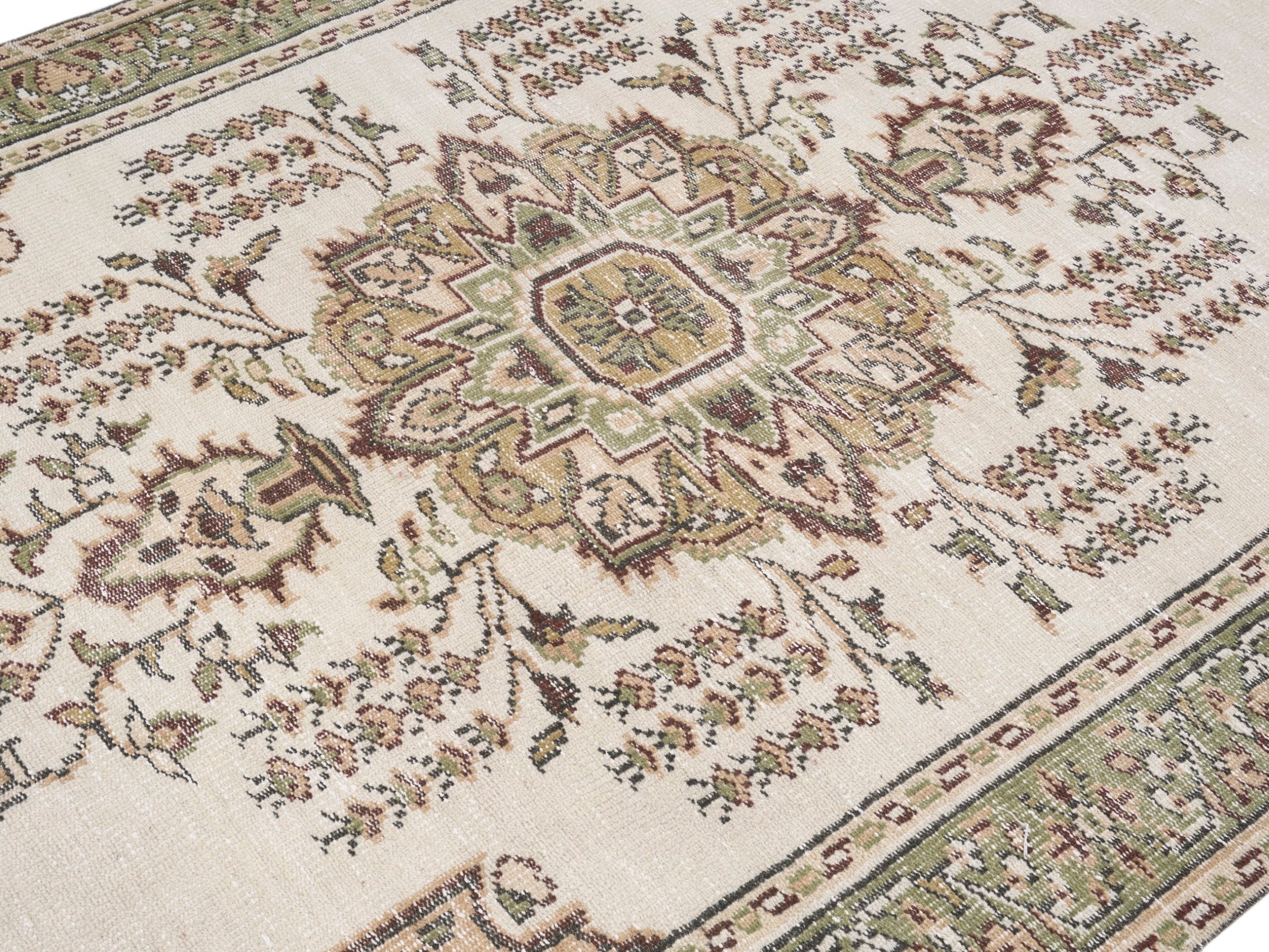 Turkish Manisa area rug in cream and tan, view 5 of 10