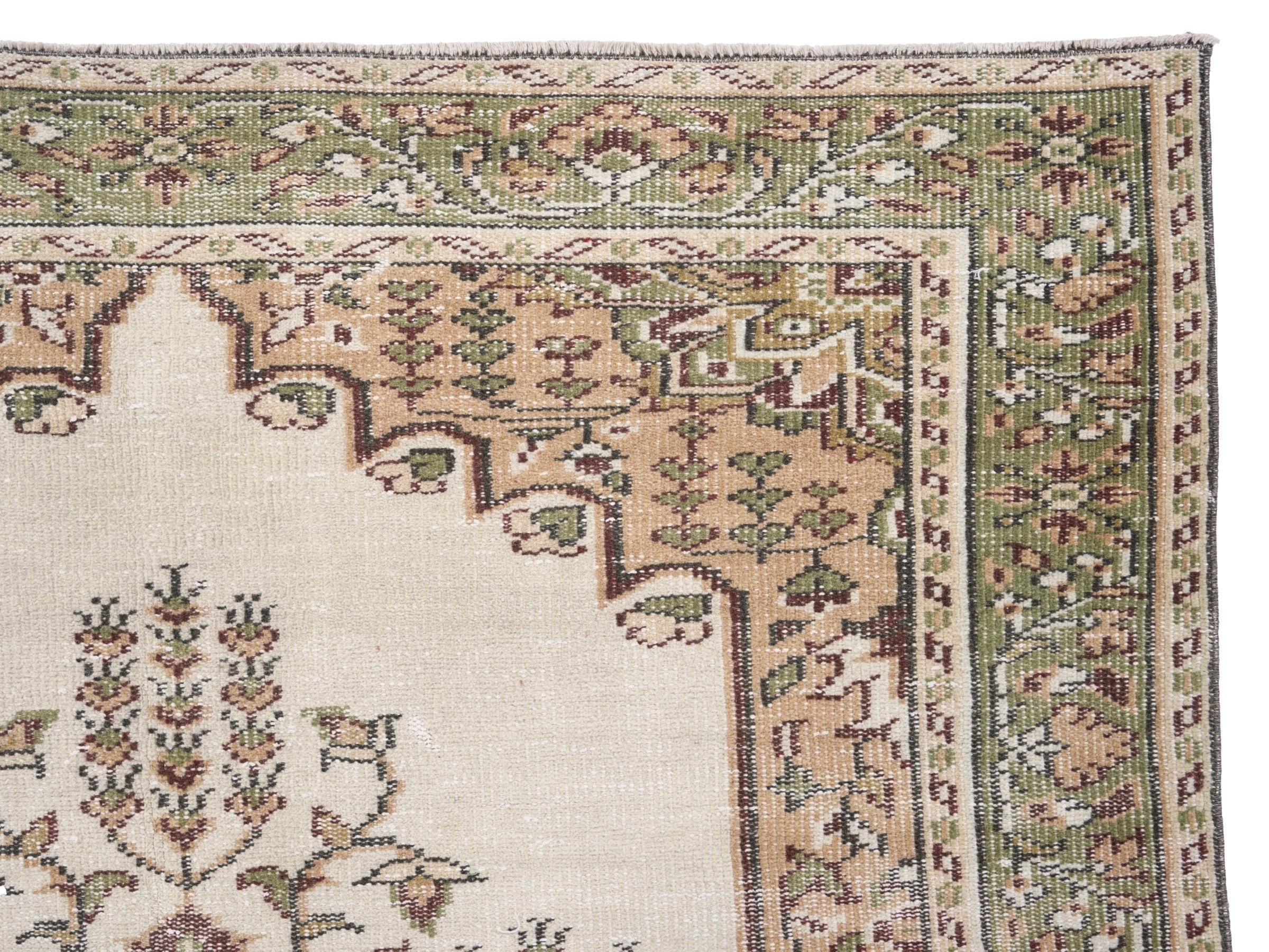 Turkish Manisa area rug in cream and tan, view 8 of 10