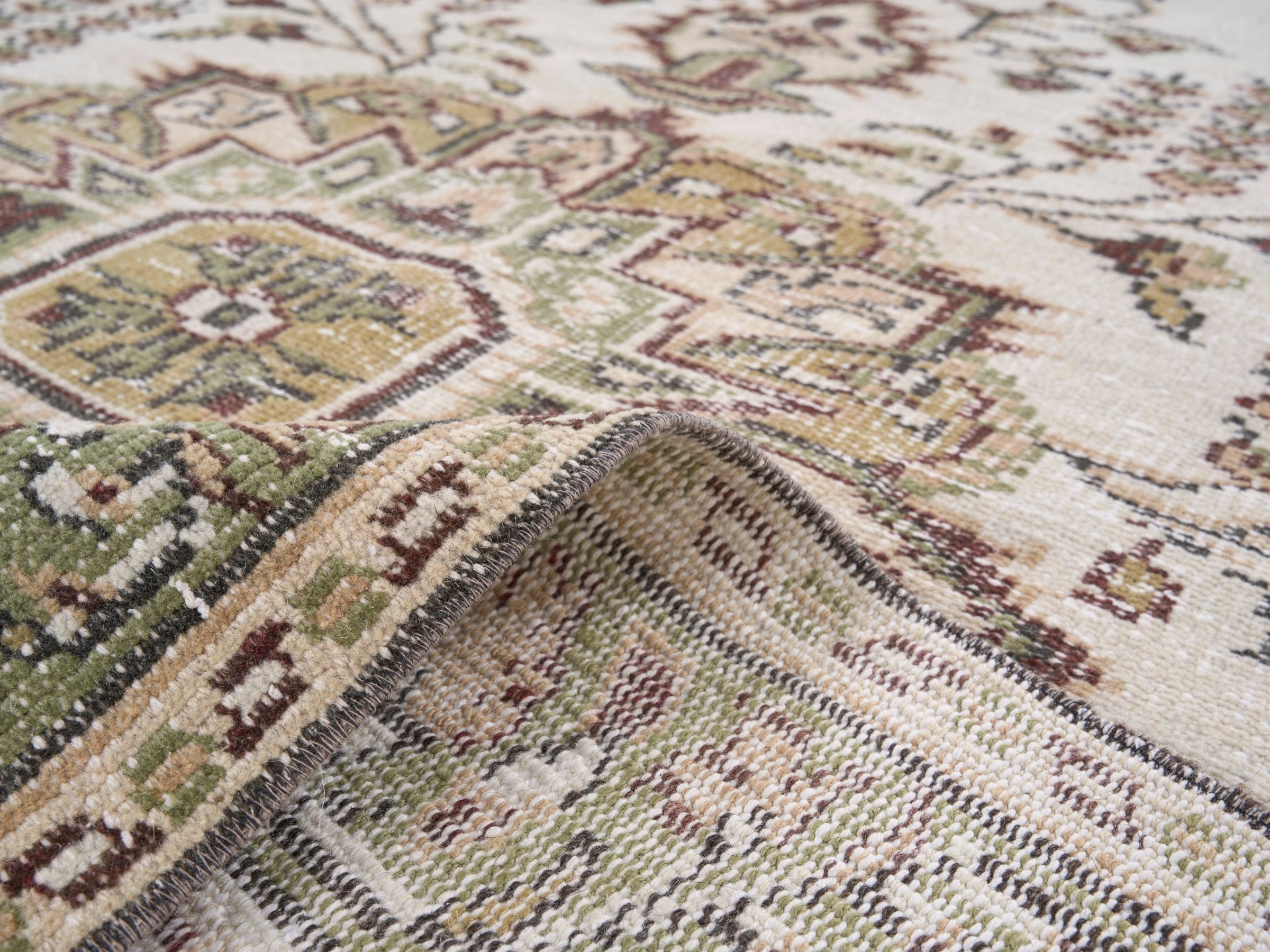 Turkish Manisa area rug in cream and tan, view 9 of 10