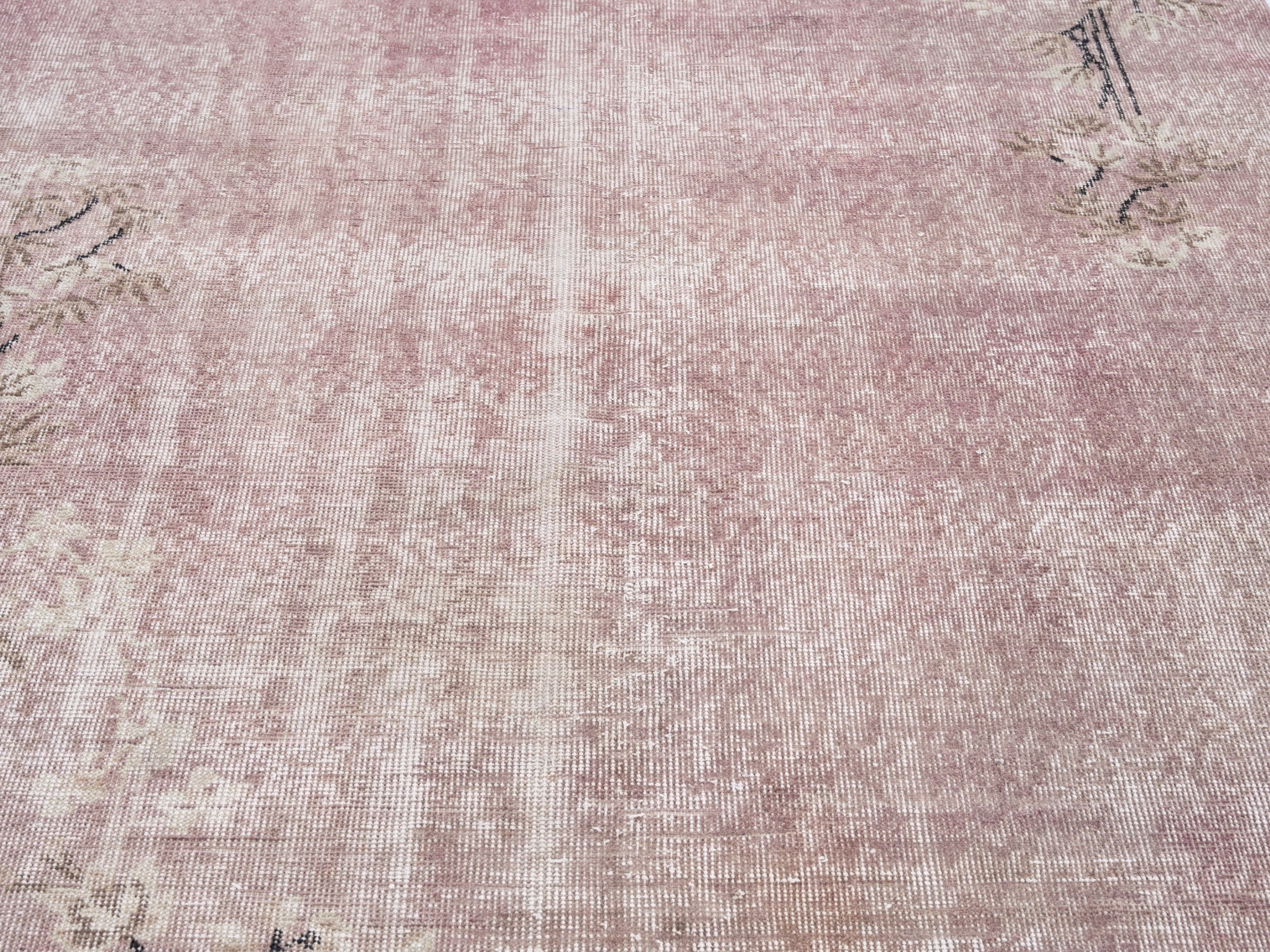 Turkish Isparta area rug in muted pink and taupe, view 4 of 10