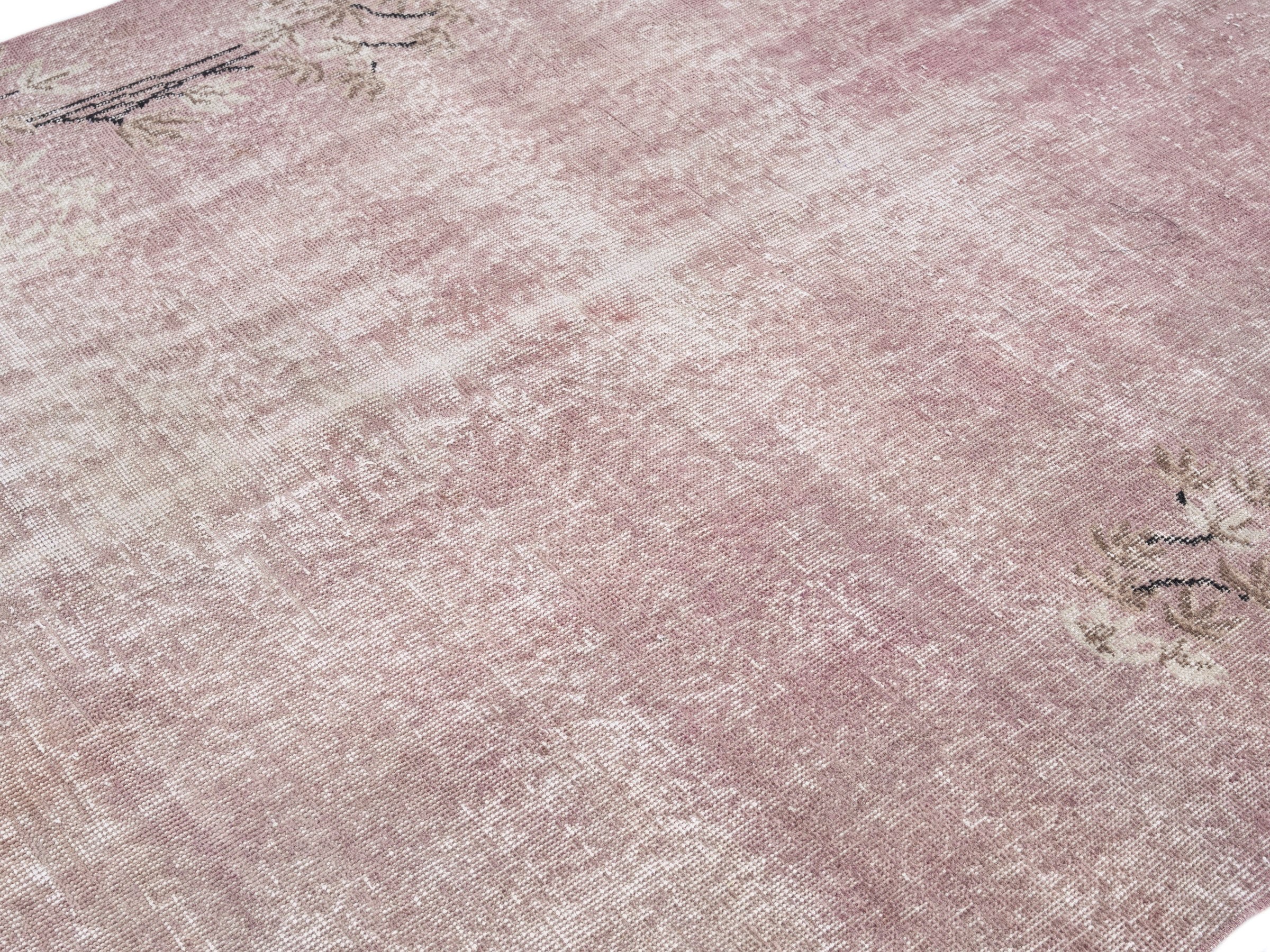Turkish Isparta area rug in muted pink and taupe, view 5 of 10