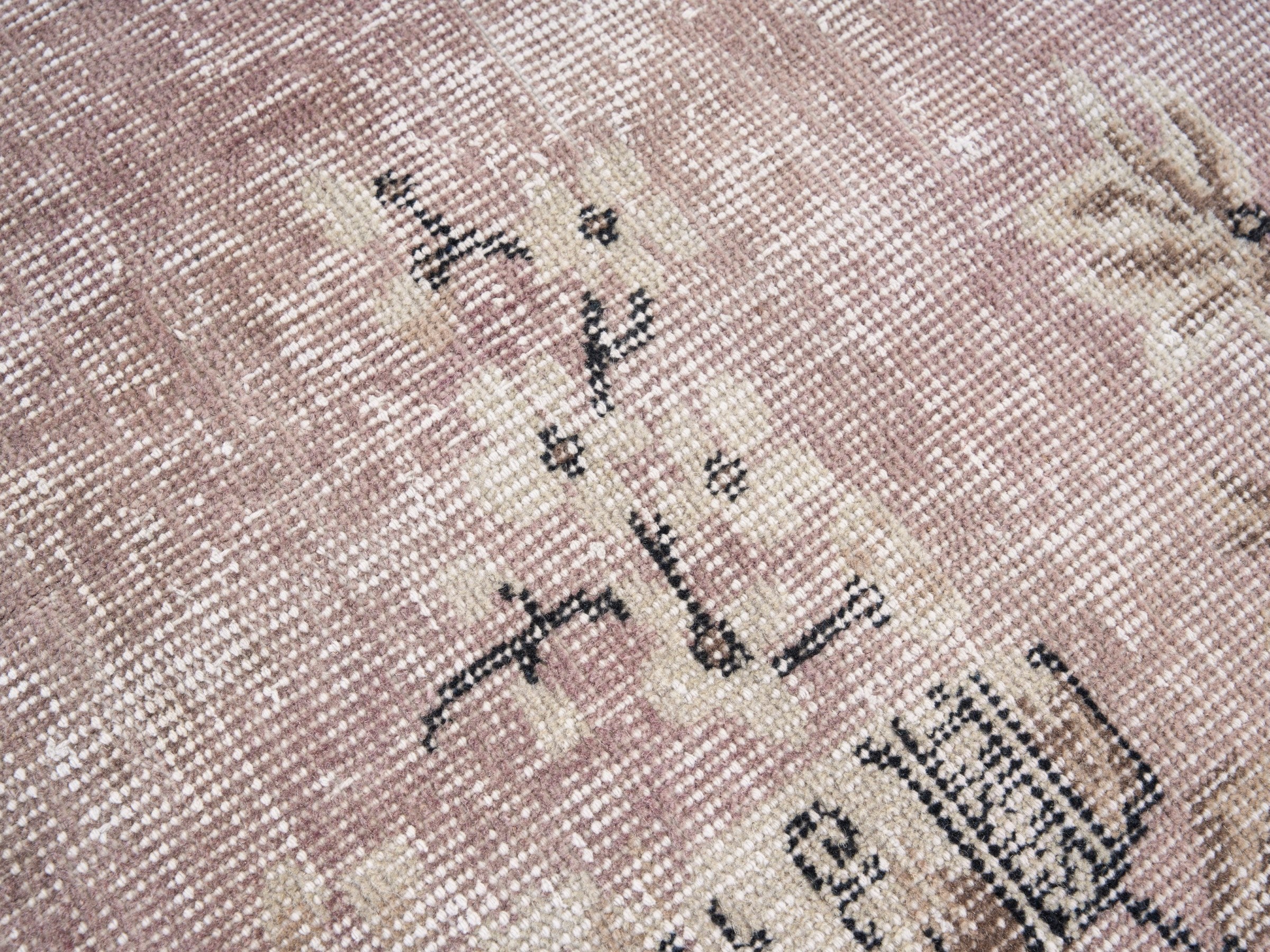 Turkish Isparta area rug in muted pink and taupe, view 7 of 10