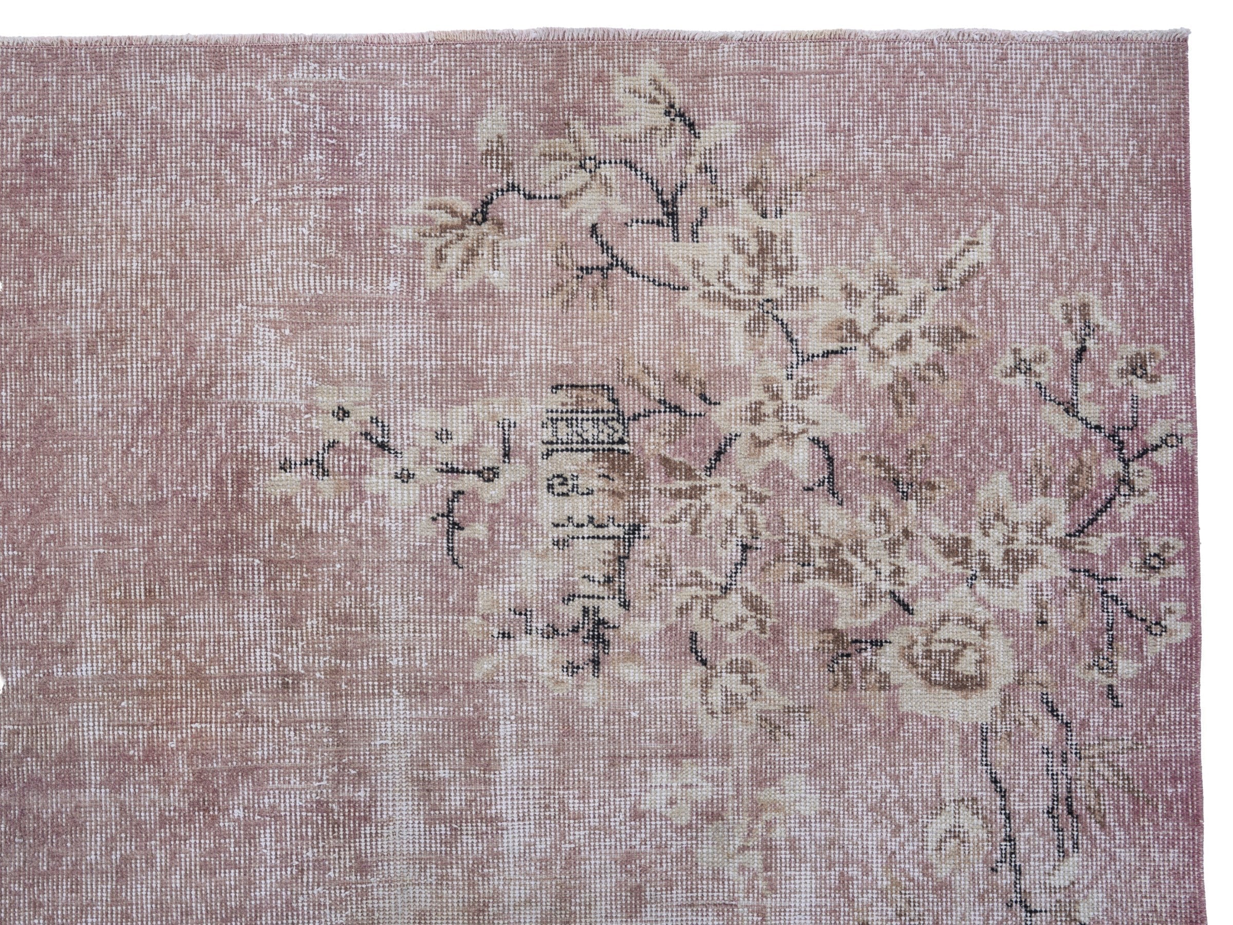 Turkish Isparta area rug in muted pink and taupe, view 8 of 10