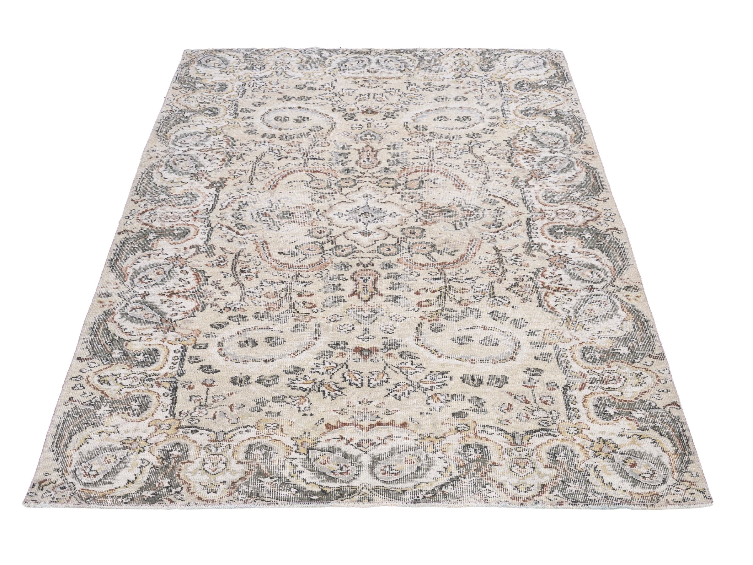 Turkish Isparta area rug in cream and light gray, view 2 of 10