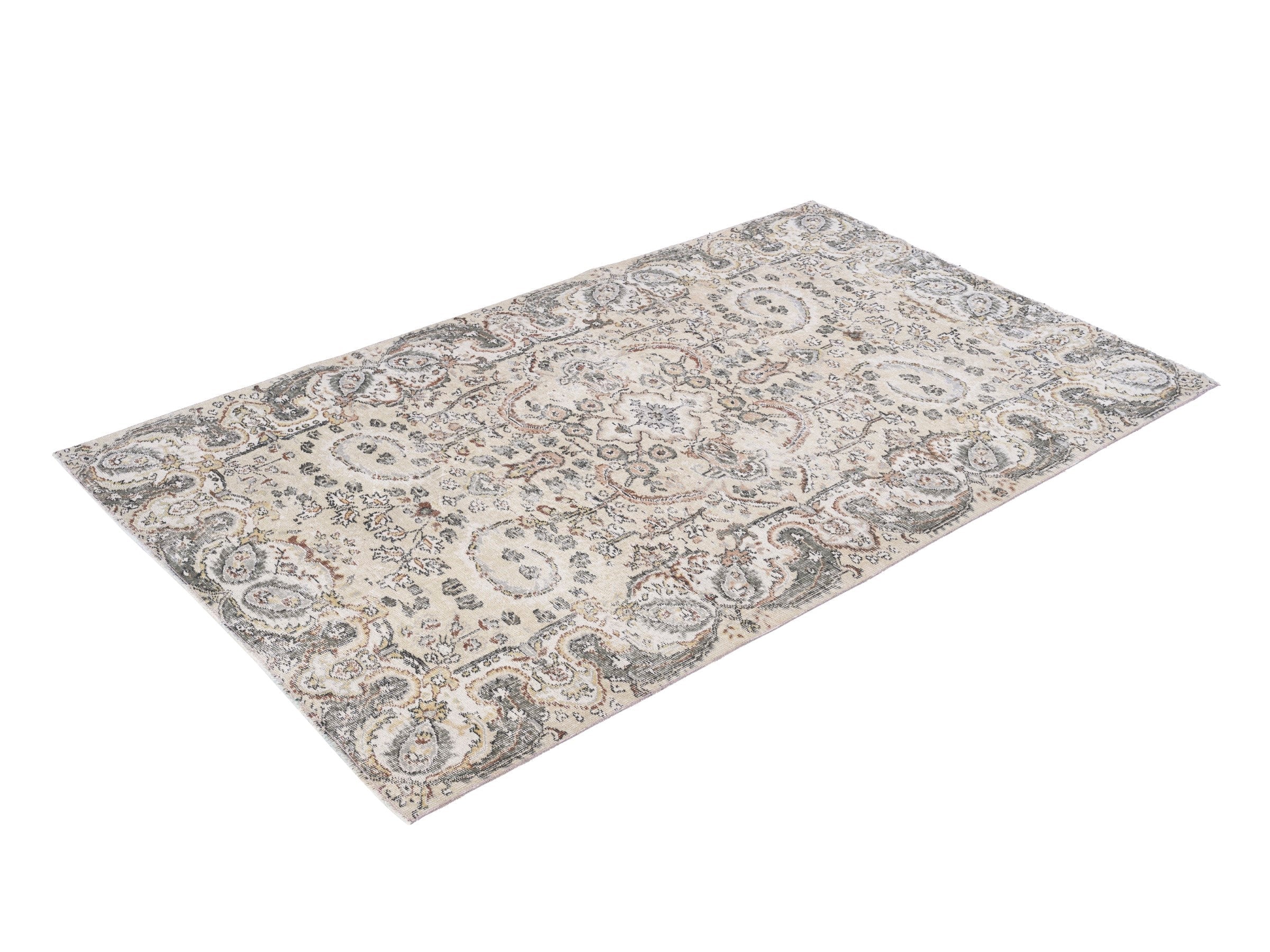 Turkish Isparta area rug in cream and light gray, view 3 of 10