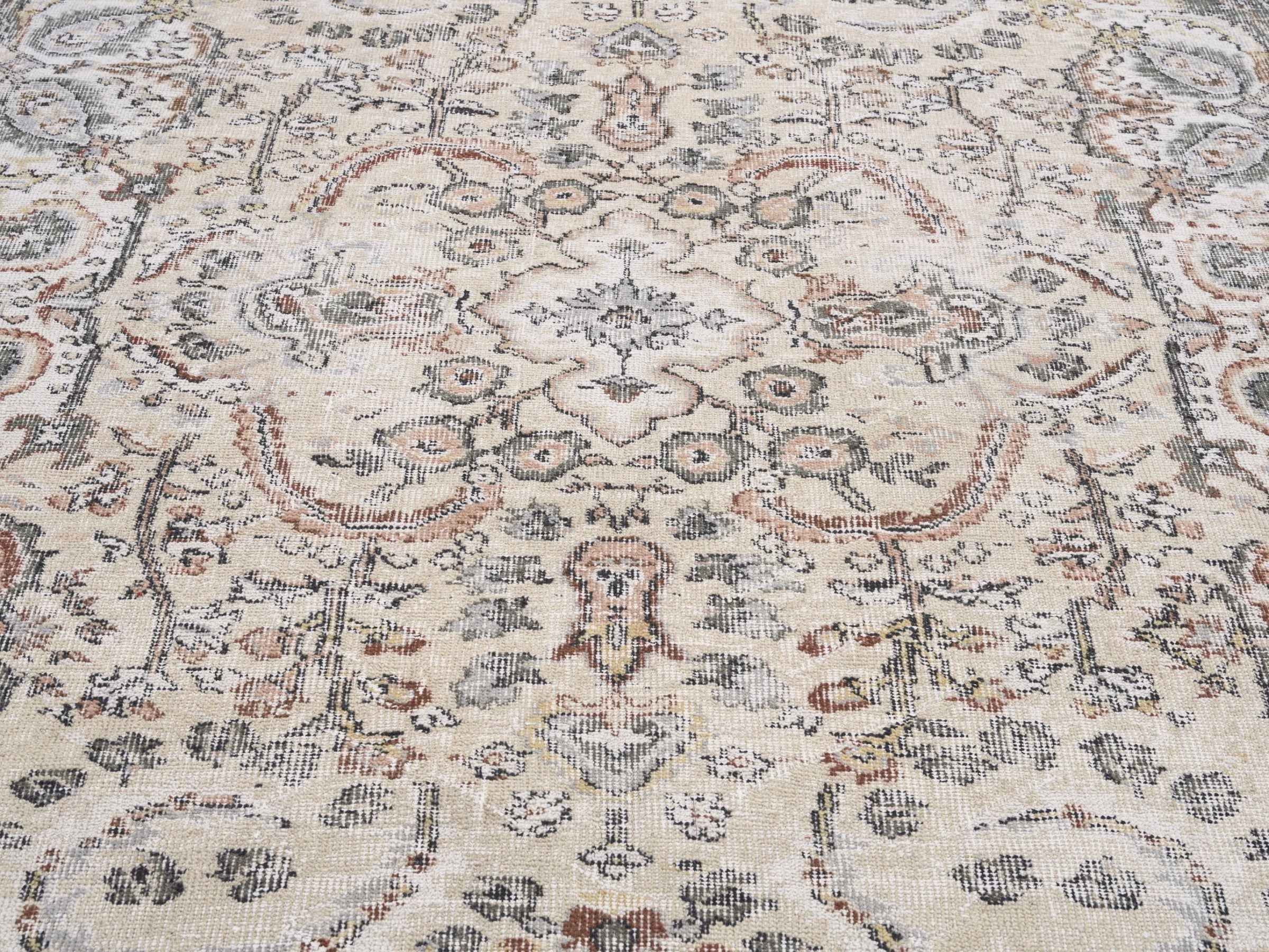 Turkish Isparta area rug in cream and light gray, view 4 of 10