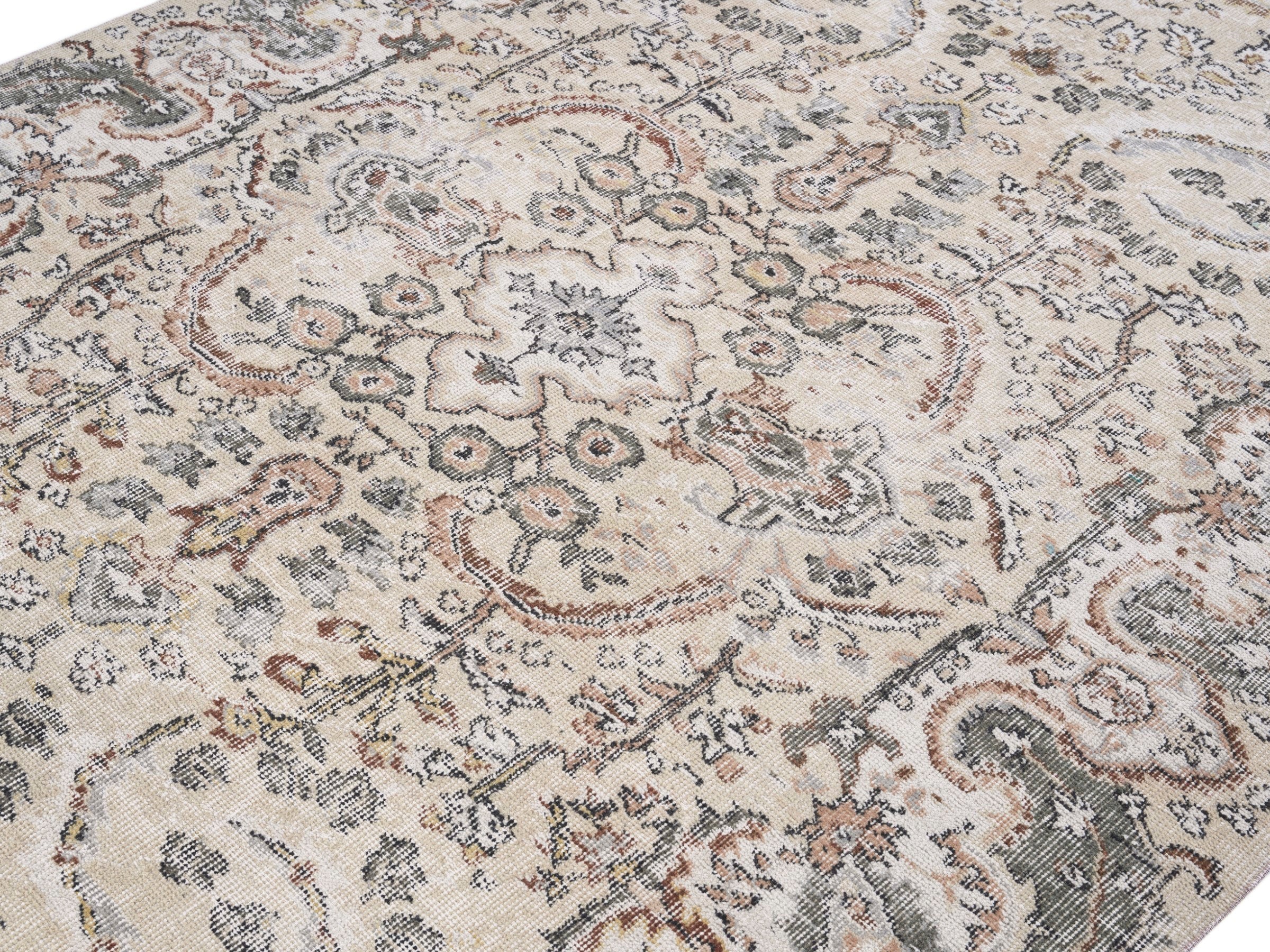 Turkish Isparta area rug in cream and light gray, view 5 of 10