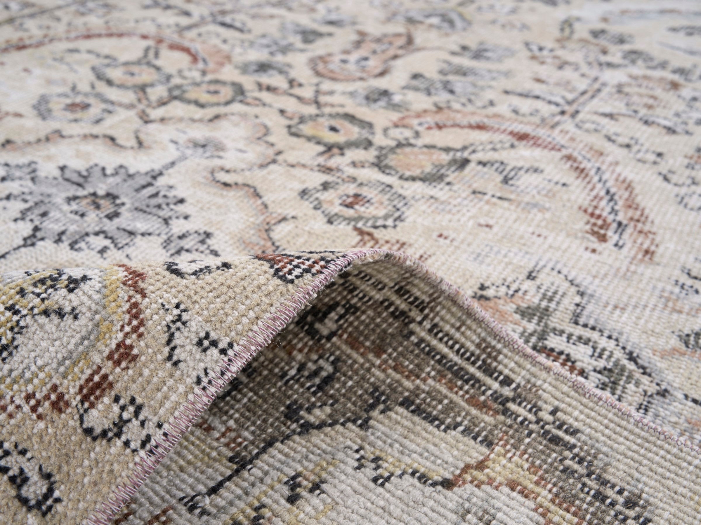 Turkish Isparta area rug in cream and light gray, view 9 of 10