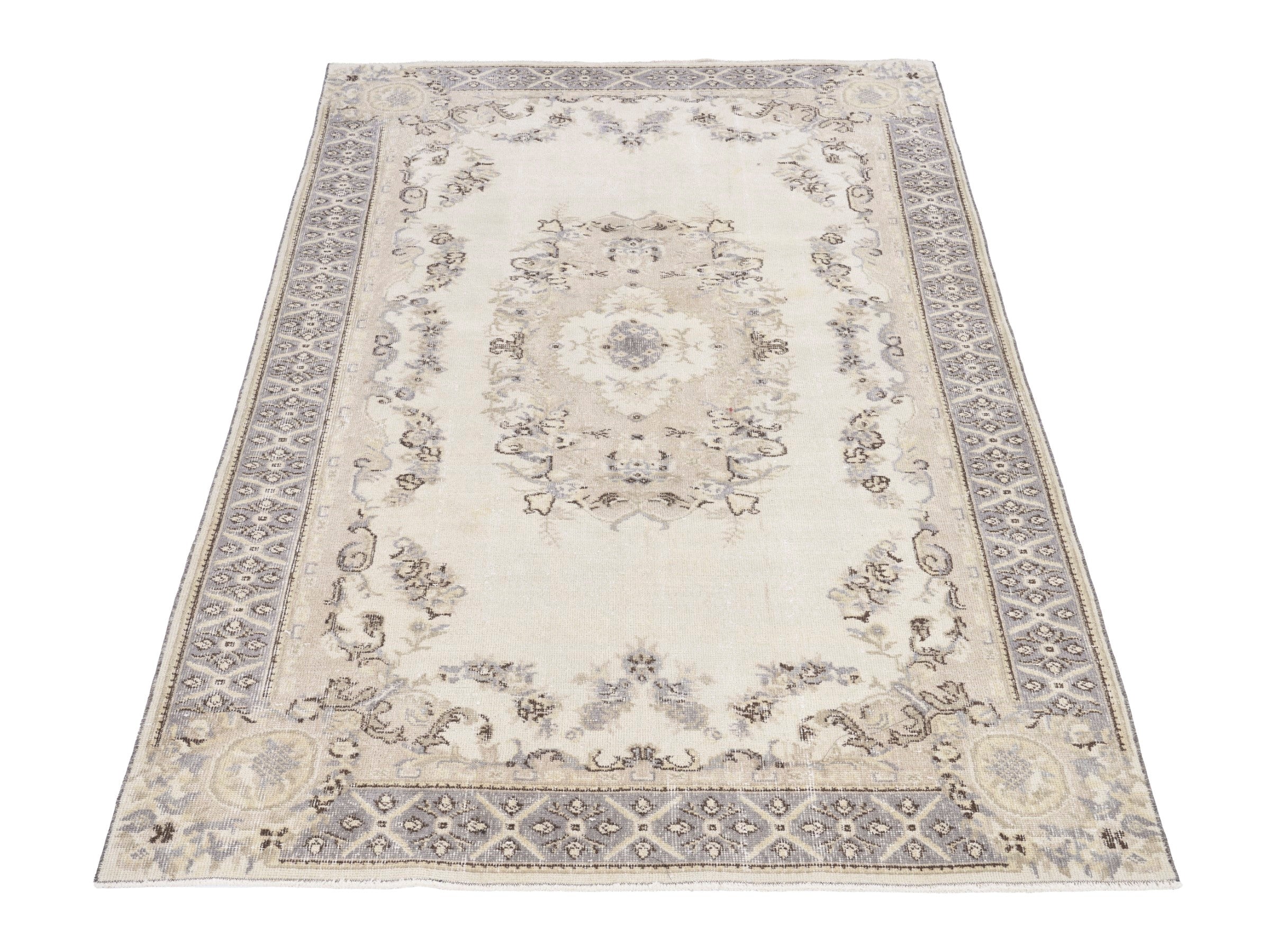Turkish Isparta area rug in cream and greige, view 2 of 10