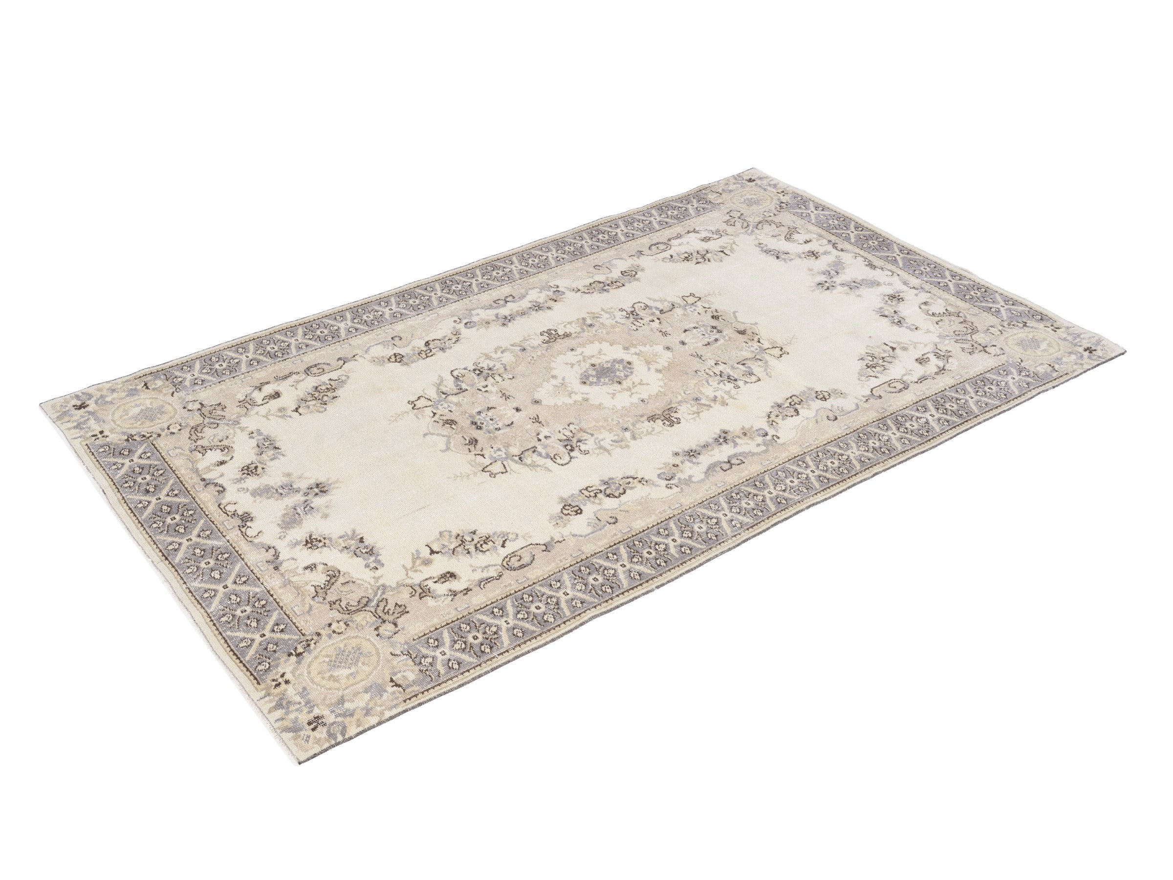 Turkish Isparta area rug in cream and greige, view 3 of 10