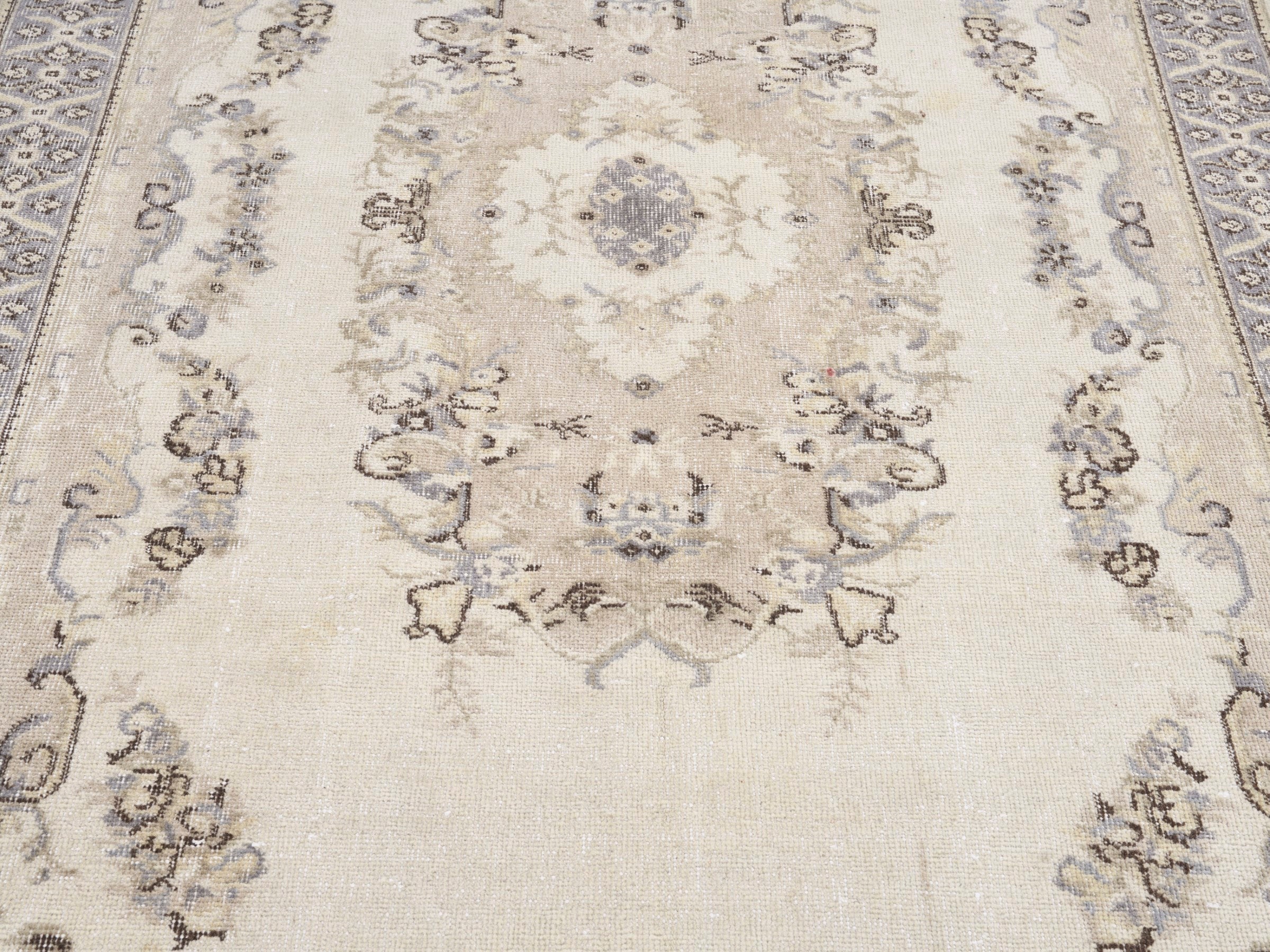 Turkish Isparta area rug in cream and greige, view 4 of 10