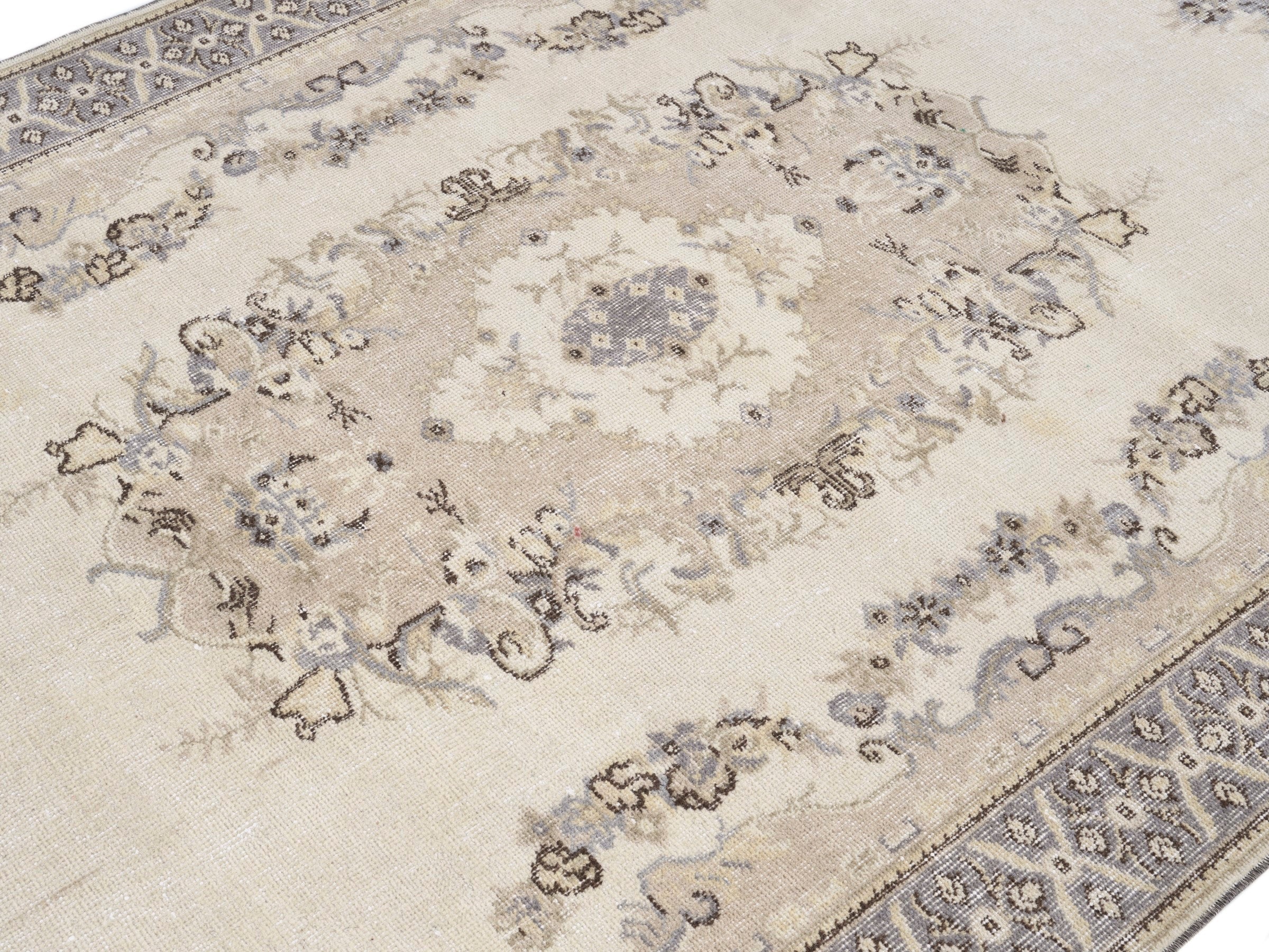 Turkish Isparta area rug in cream and greige, view 5 of 10