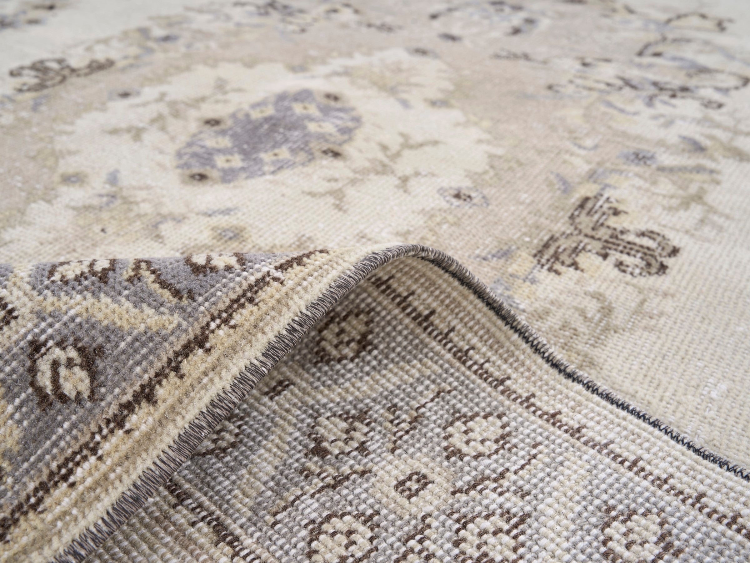 Turkish Isparta area rug in cream and greige, view 9 of 10