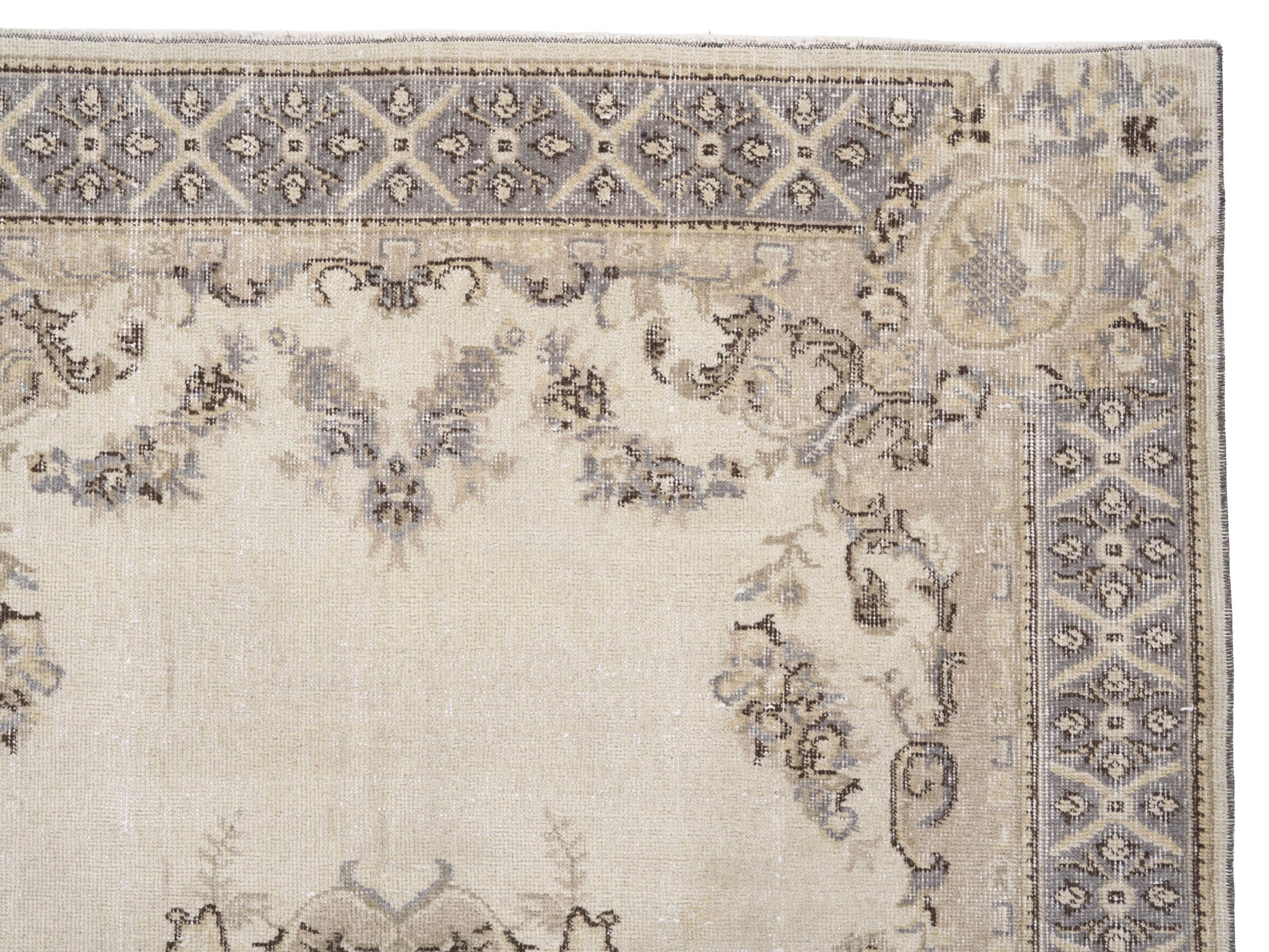 Turkish Isparta area rug in cream and greige, view 8 of 10