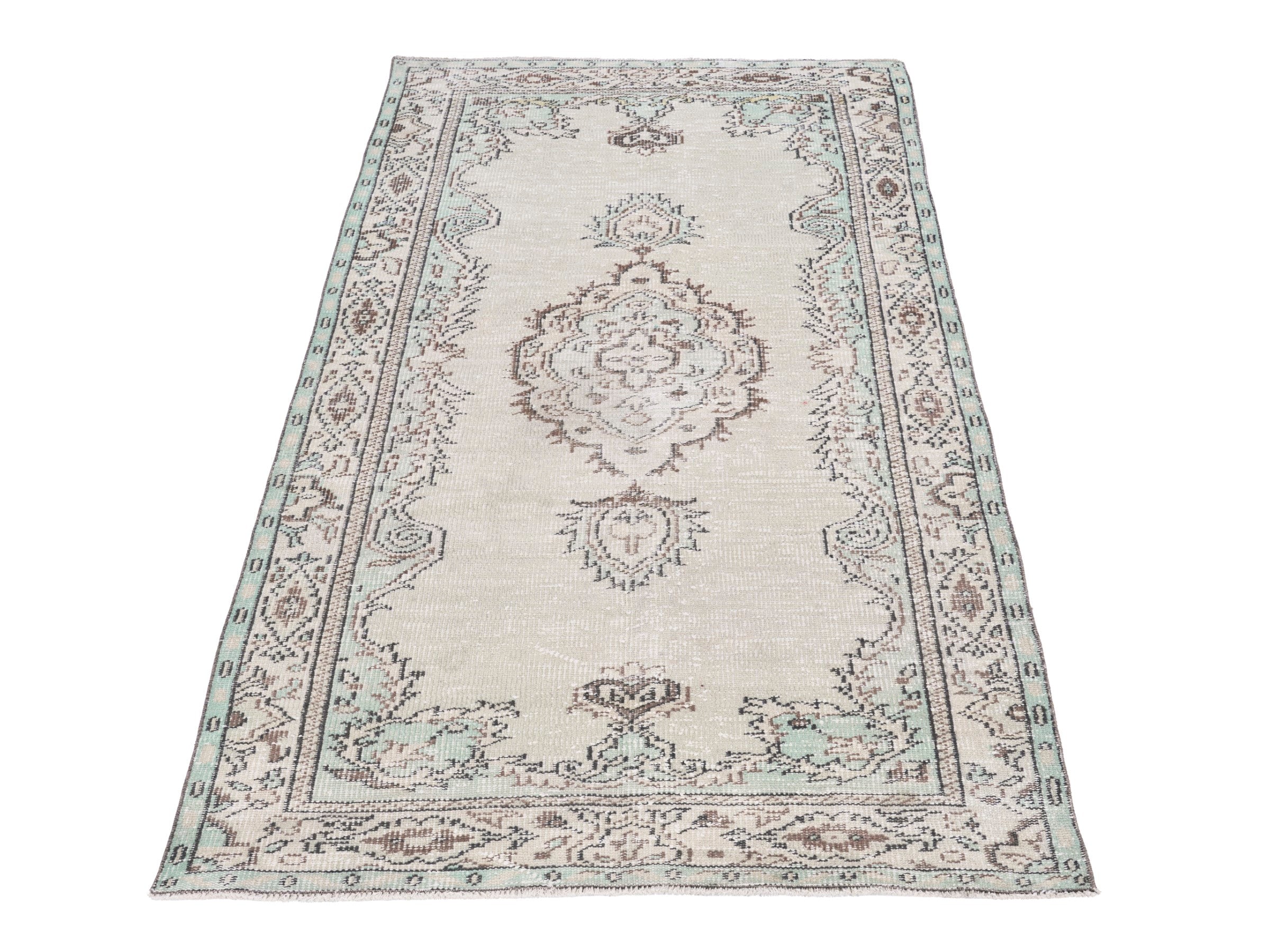 Turkish Manisa area rug in cream and greige, view 2 of 10