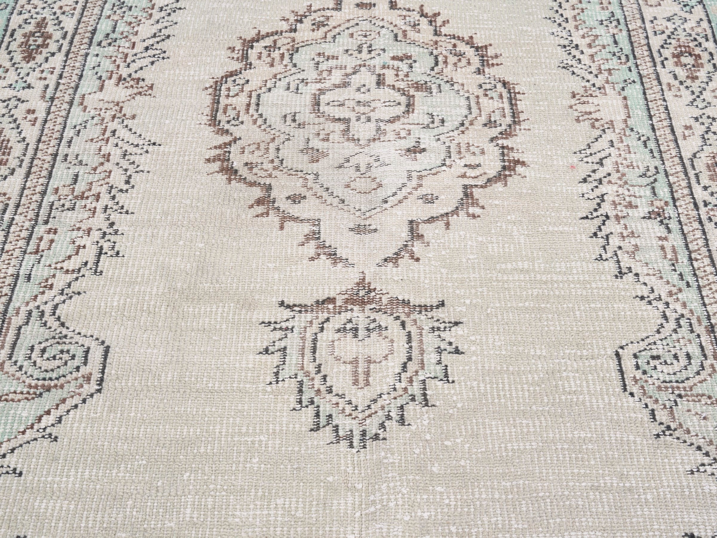 Turkish Manisa area rug in cream and greige, view 4 of 10