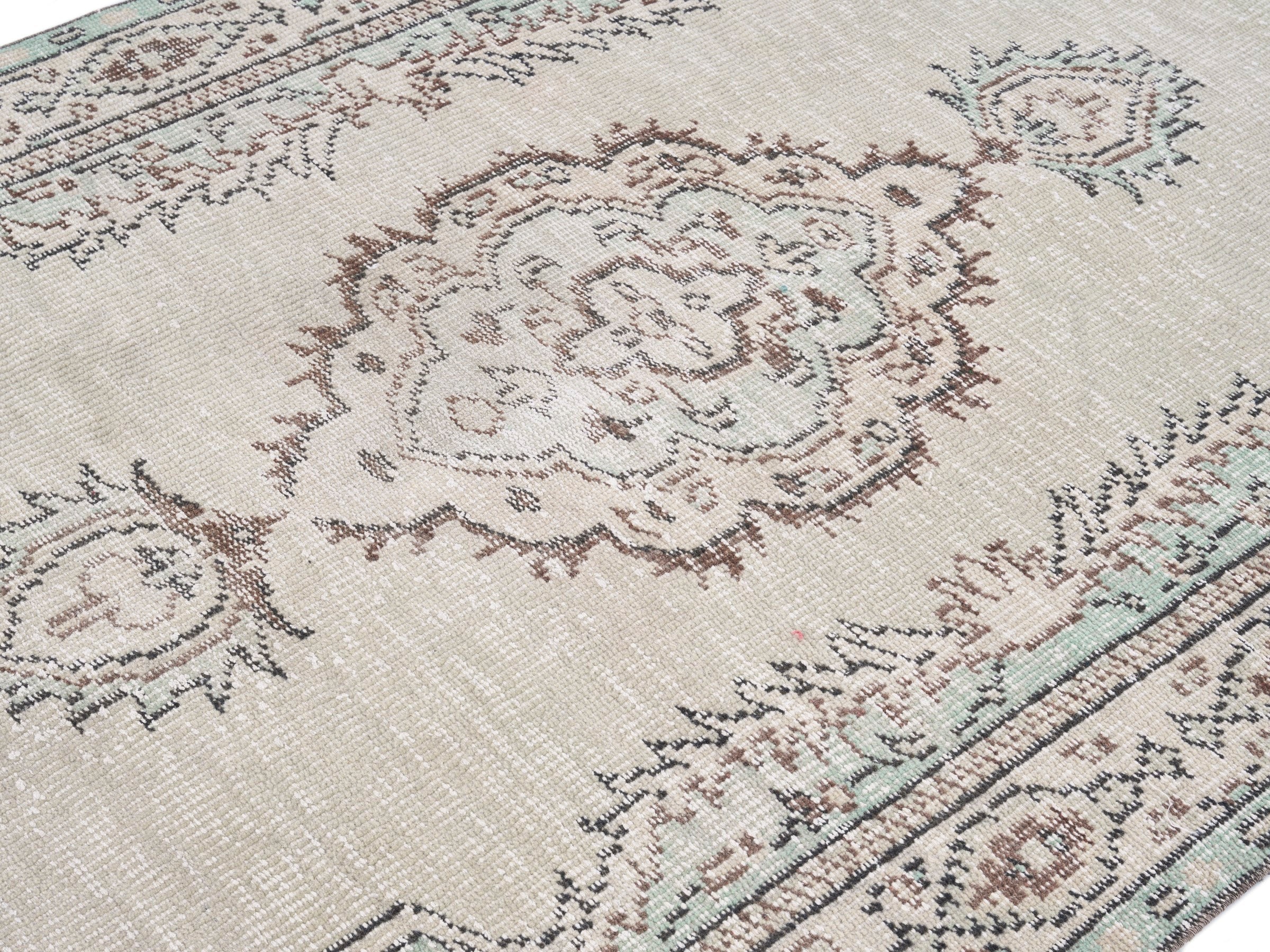 Turkish Manisa area rug in cream and greige, view 5 of 10
