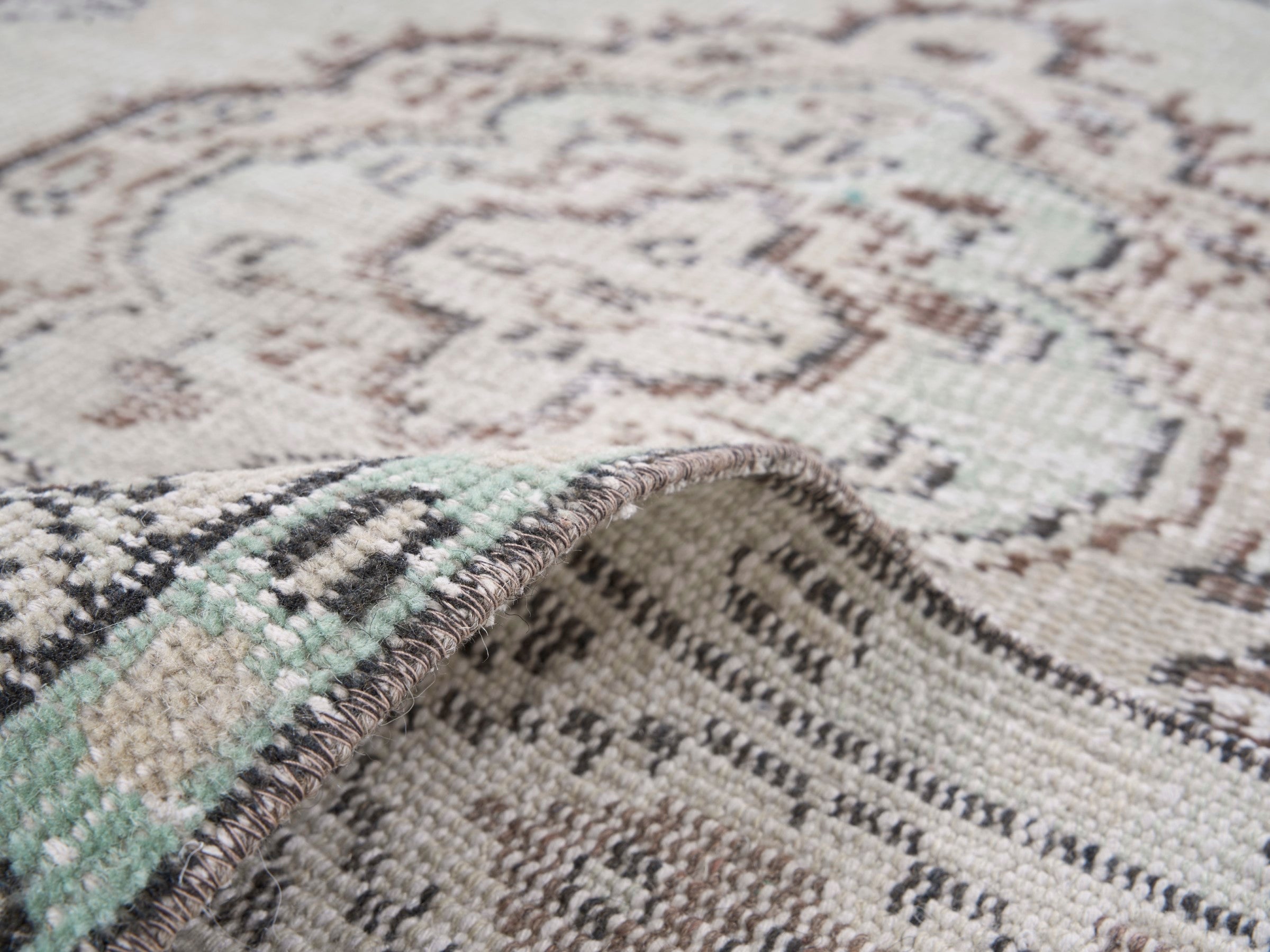 Turkish Manisa area rug in cream and greige, view 9 of 10