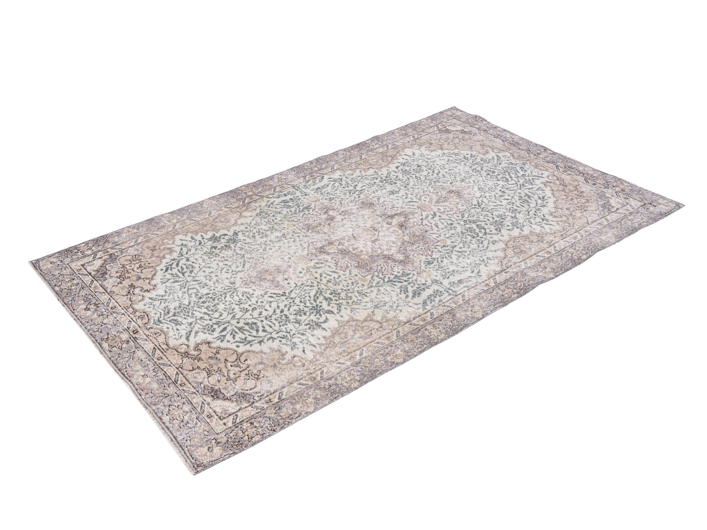 Turkish Isparta area rug in cream and sage, view 3 of 10