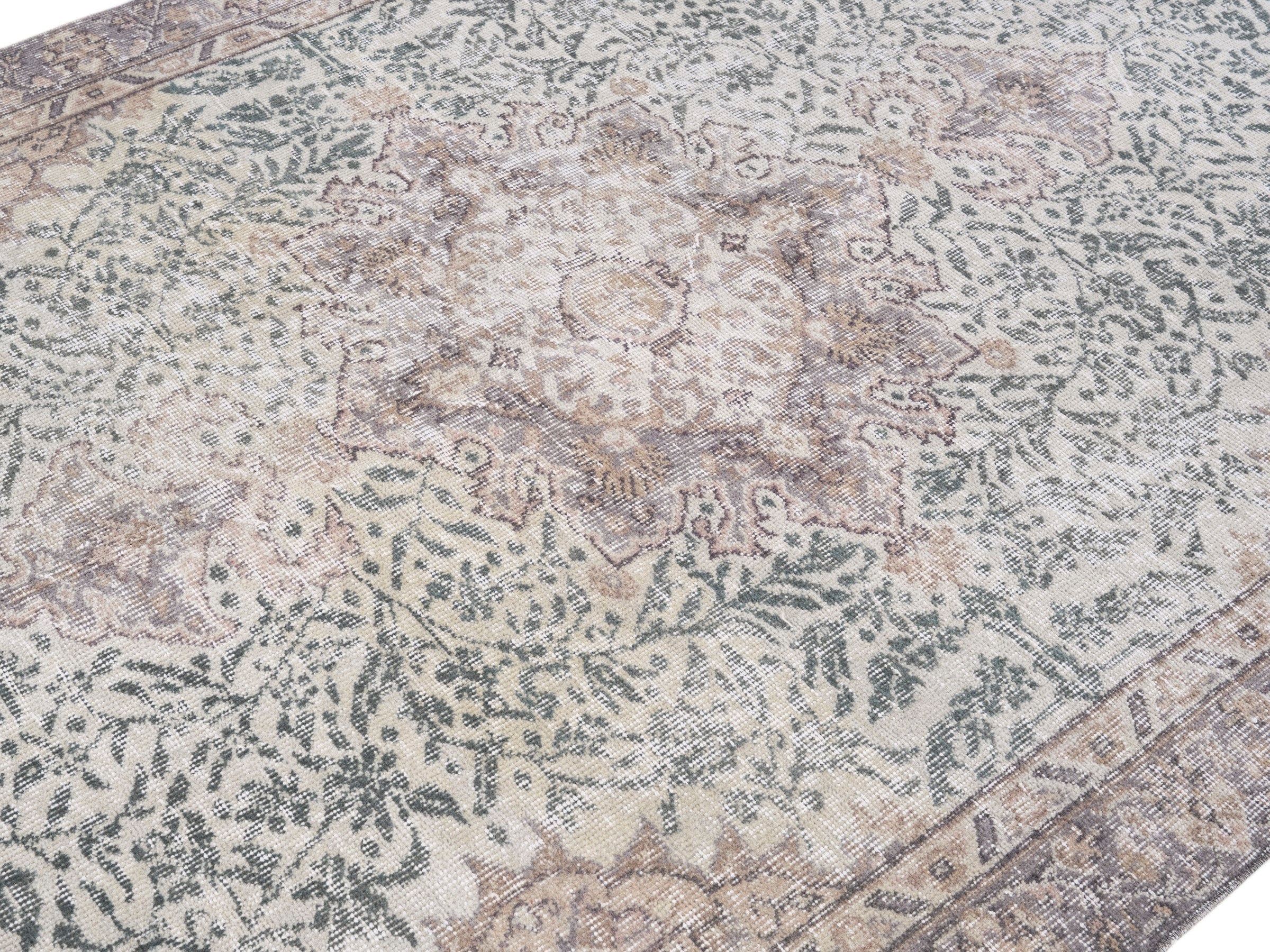 Turkish Isparta area rug in cream and sage, view 5 of 10