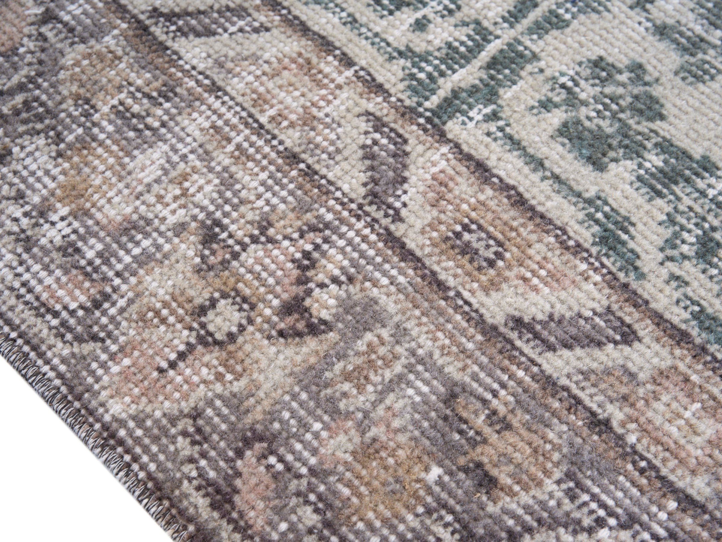 Turkish Isparta area rug in cream and sage, view 6 of 10