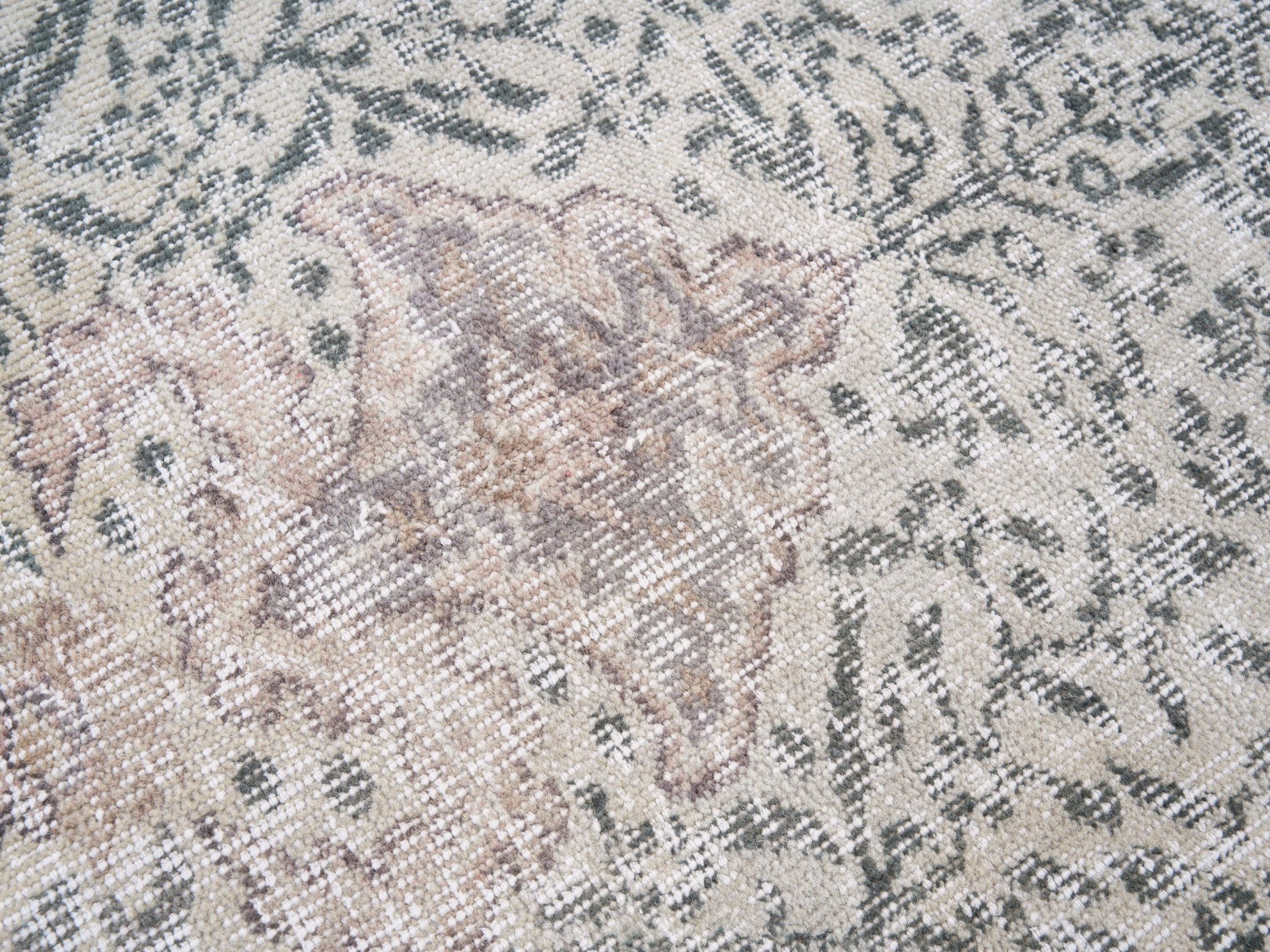 Turkish Isparta area rug in cream and sage, view 7 of 10