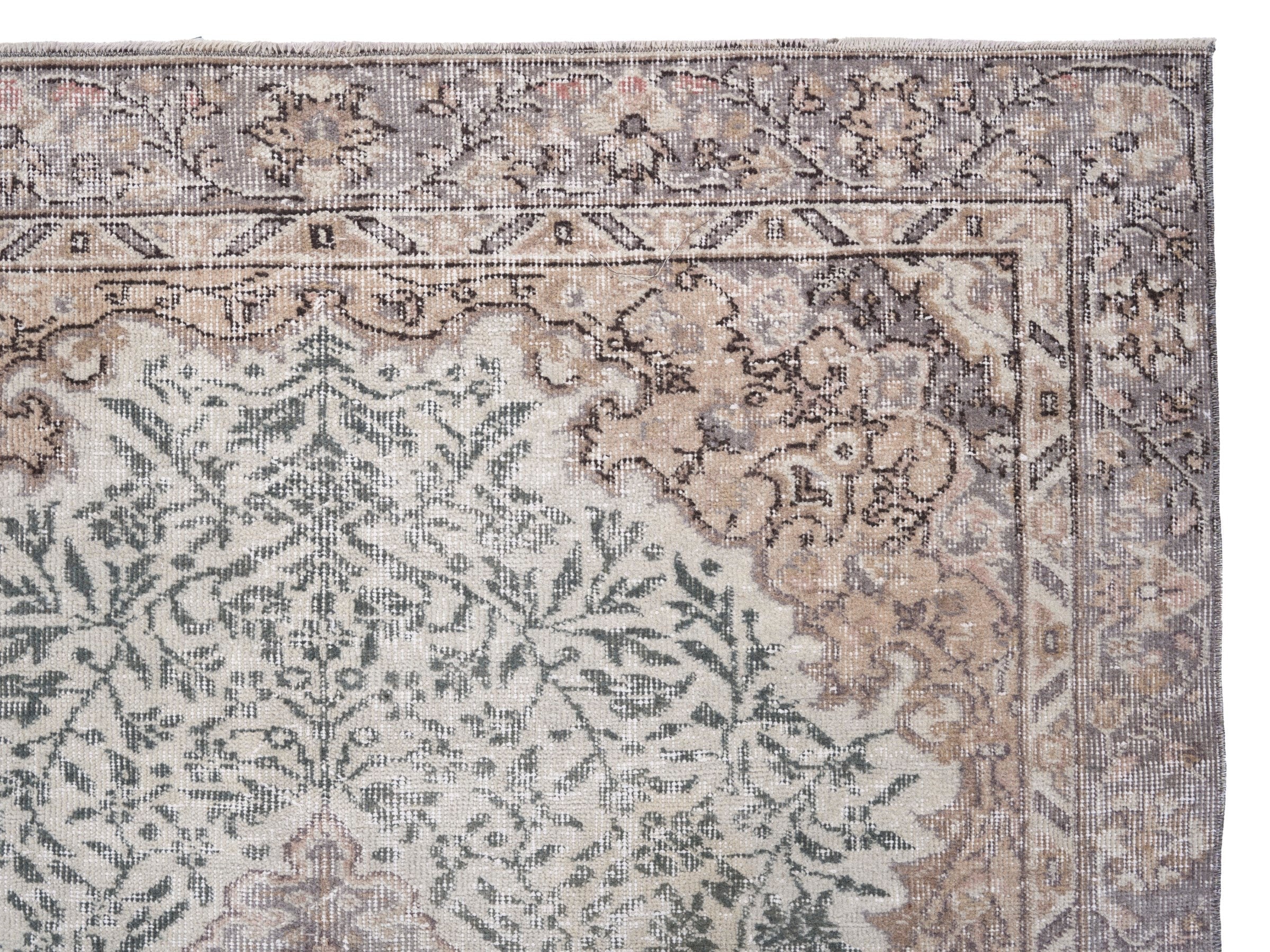 Turkish Isparta area rug in cream and sage, view 8 of 10