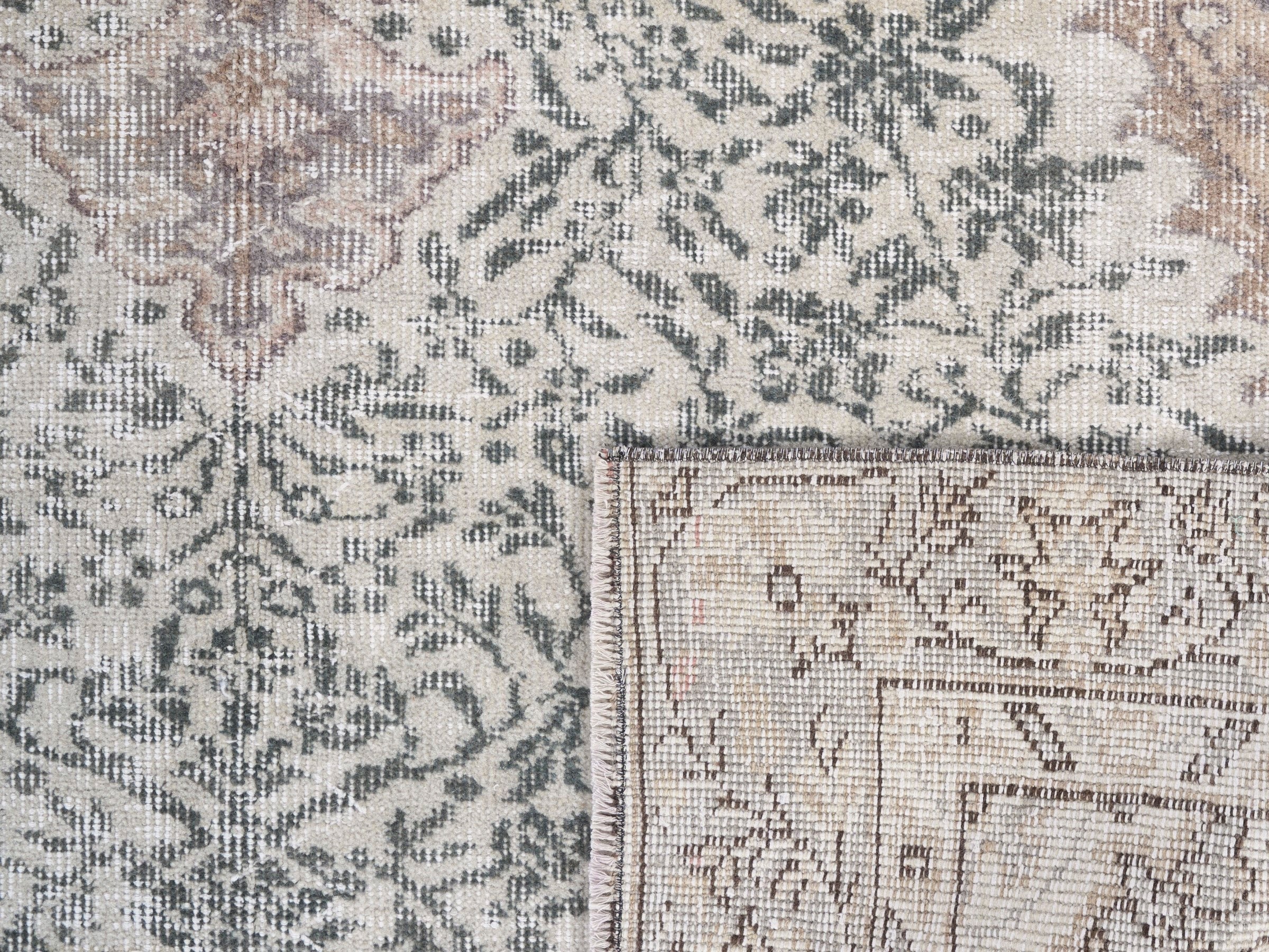 Turkish Isparta area rug in cream and sage, view 10 of 10