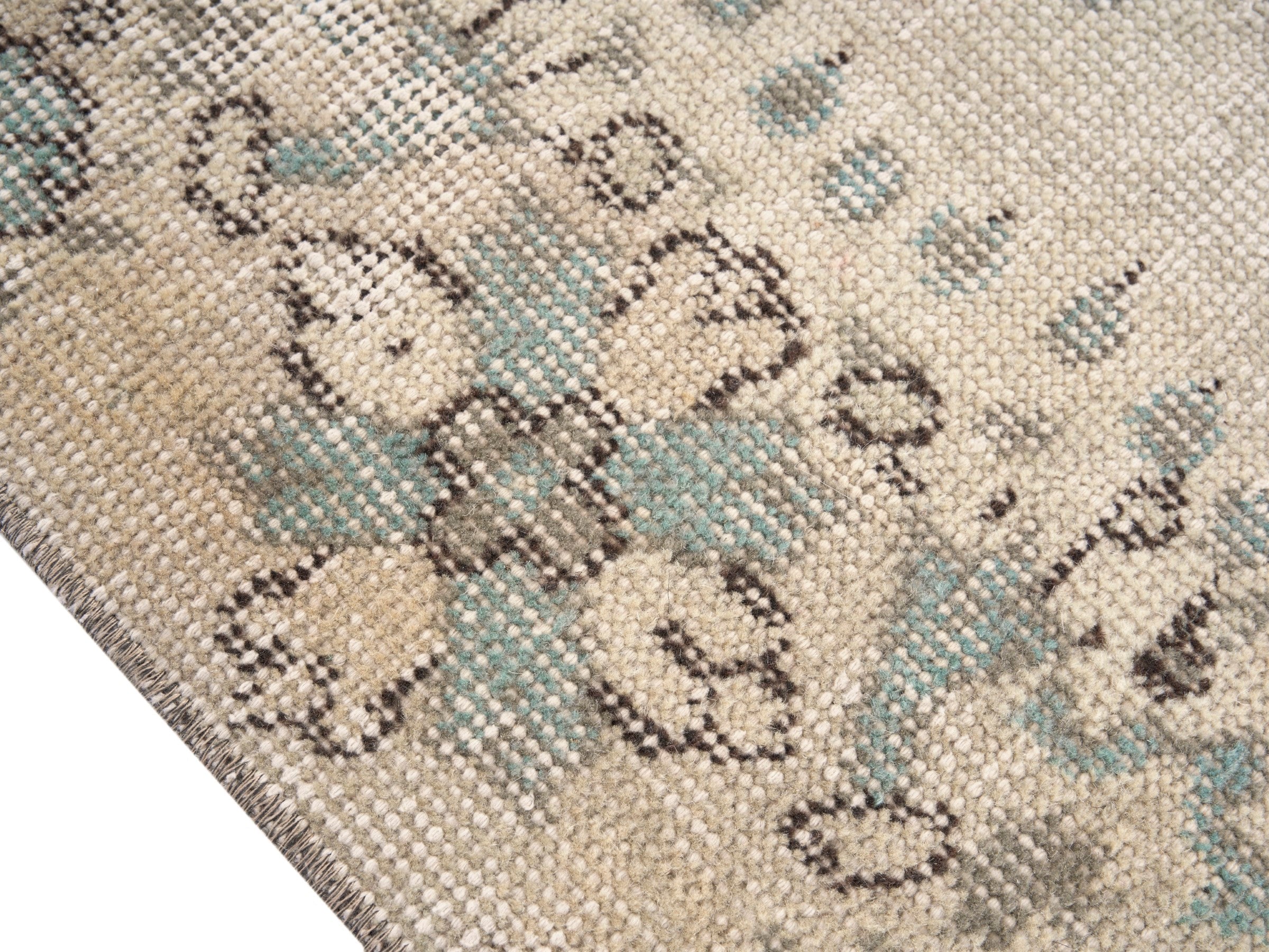 Turkish Isparta area rug in cream and dusty blue, view 6 of 10