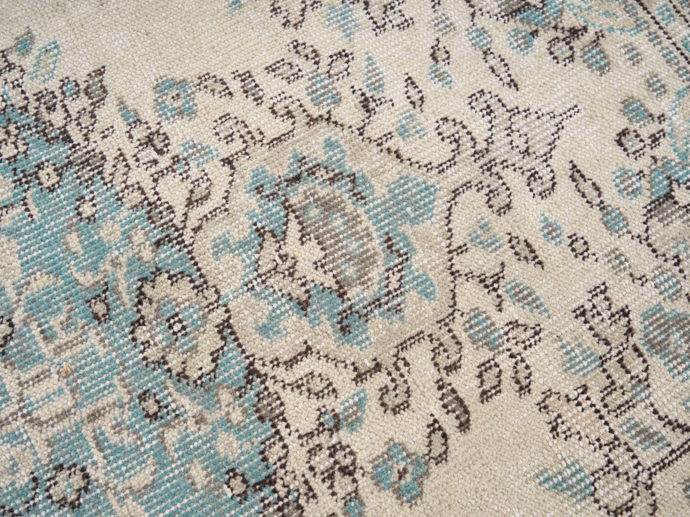 Turkish Isparta area rug in cream and dusty blue, view 7 of 10
