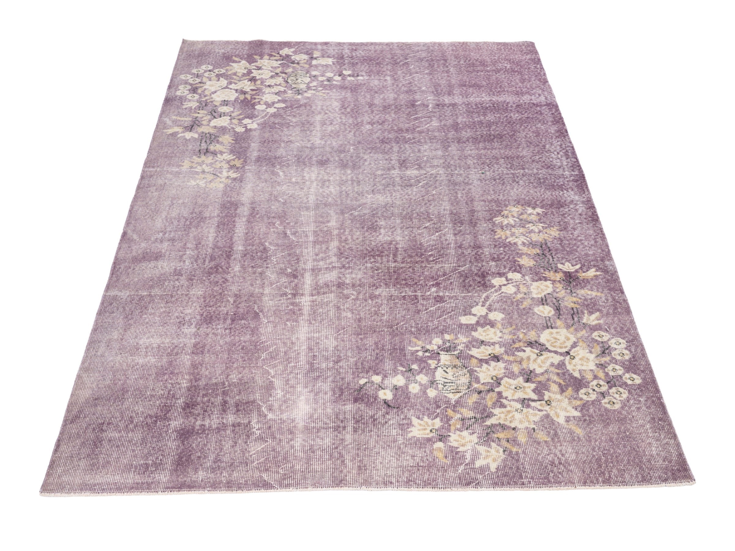 Turkish Isparta area rug in plum and cream, view 2 of 10