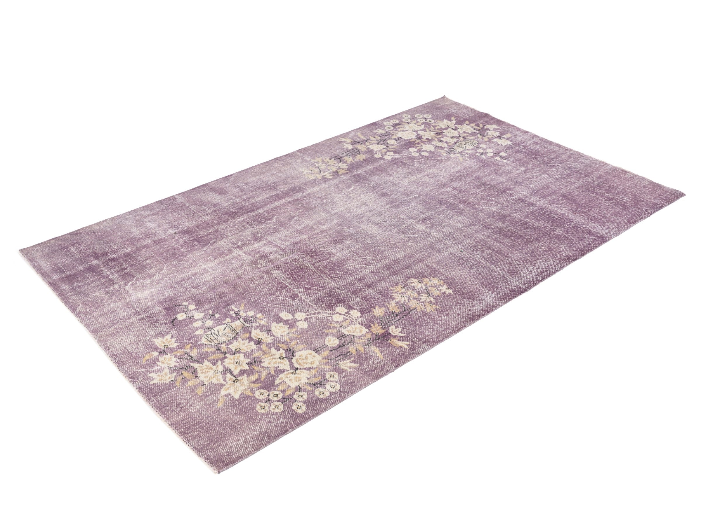Turkish Isparta area rug in plum and cream, view 3 of 10