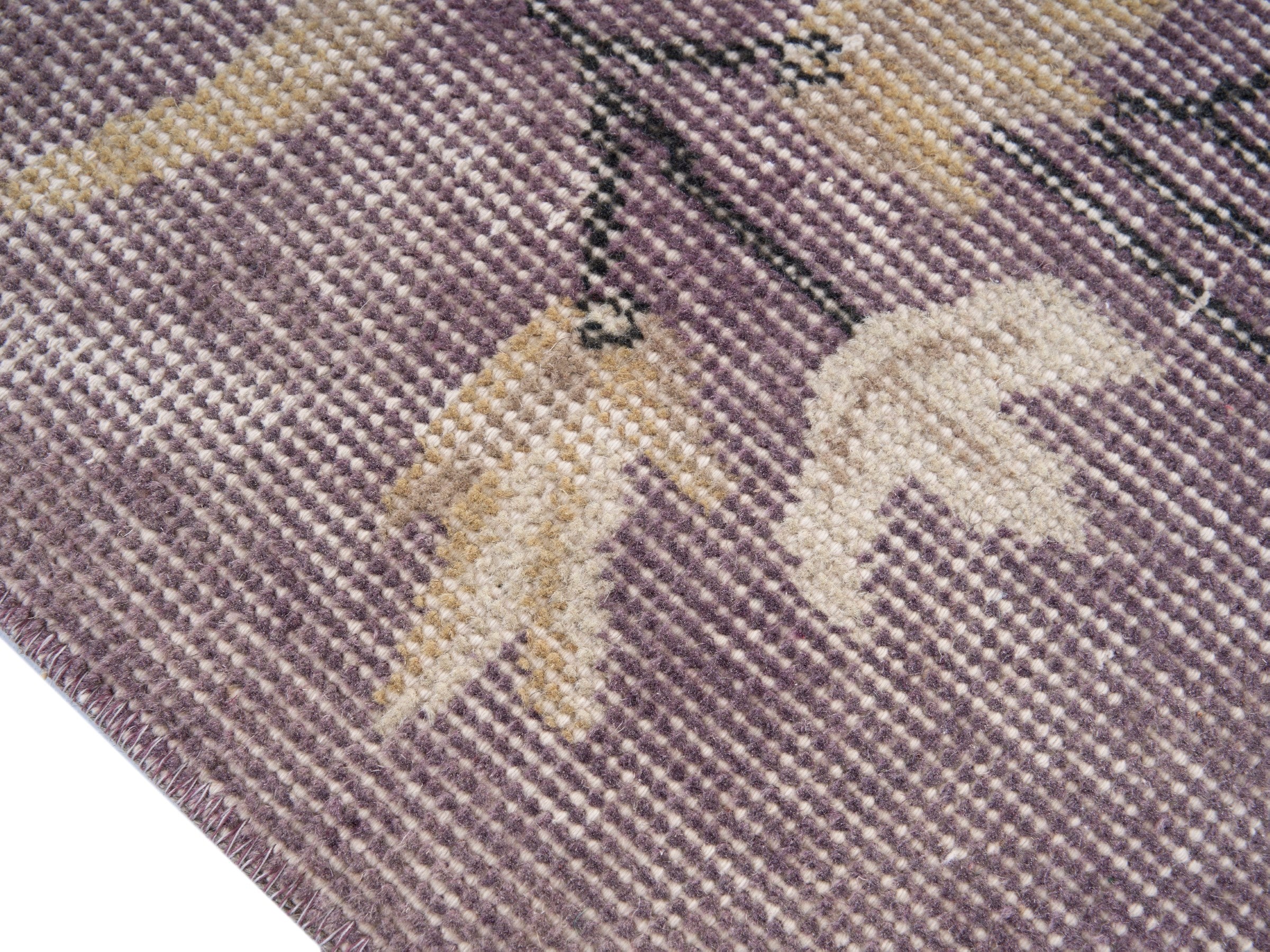 Turkish Isparta area rug in plum and cream, view 6 of 10
