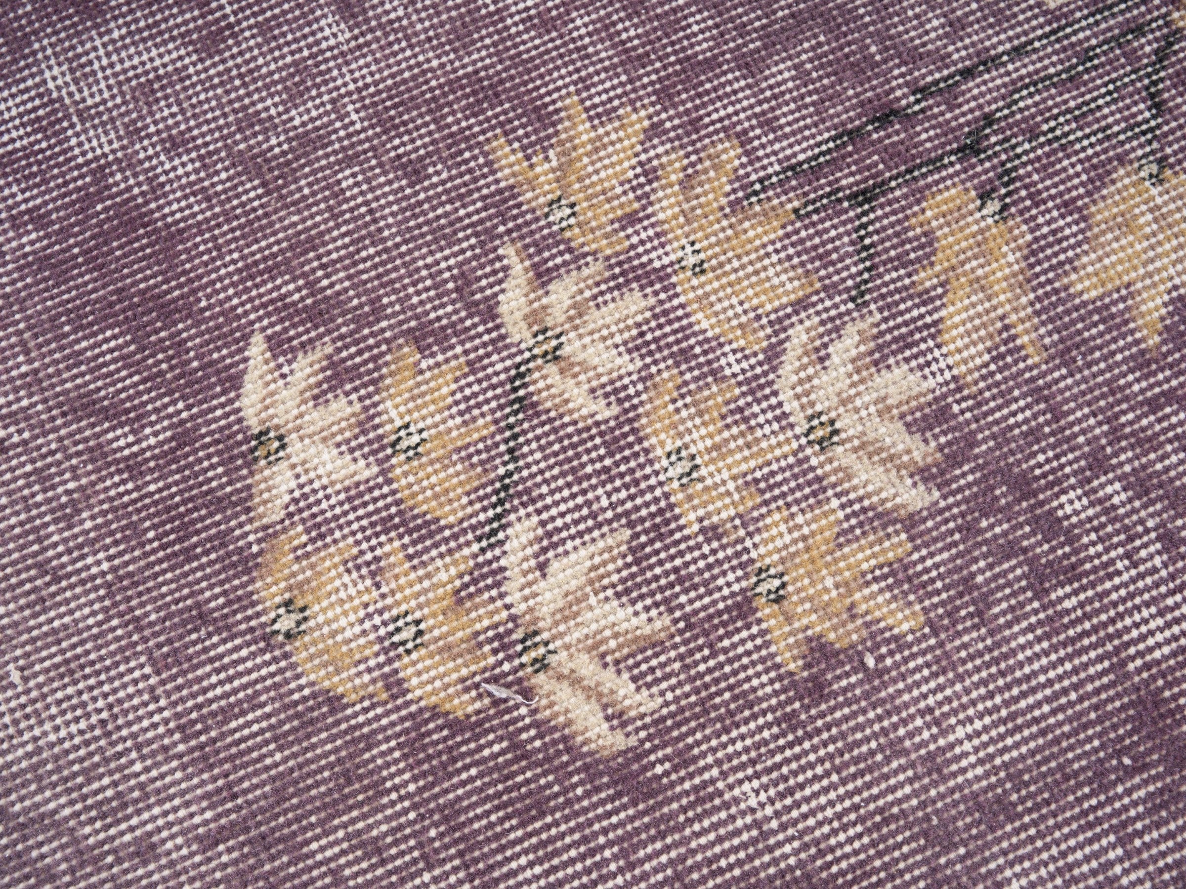 Turkish Isparta area rug in plum and cream, view 7 of 10