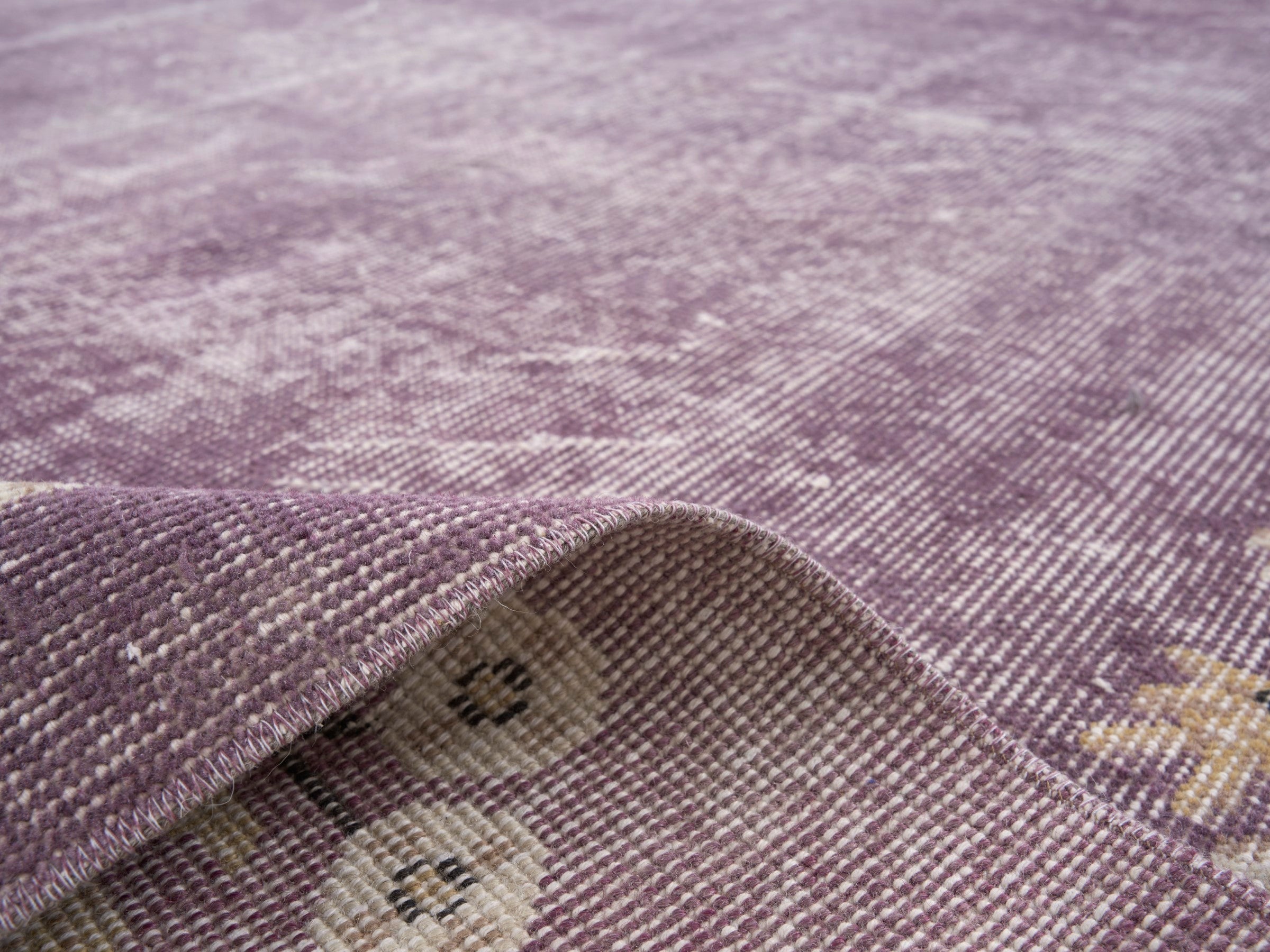 Turkish Isparta area rug in plum and cream, view 9 of 10