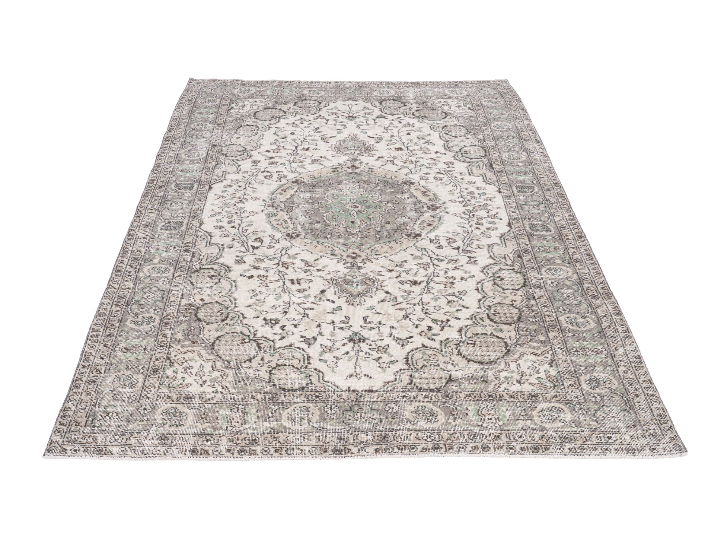 Turkish Isparta area rug in cream and greige, view 2 of 10