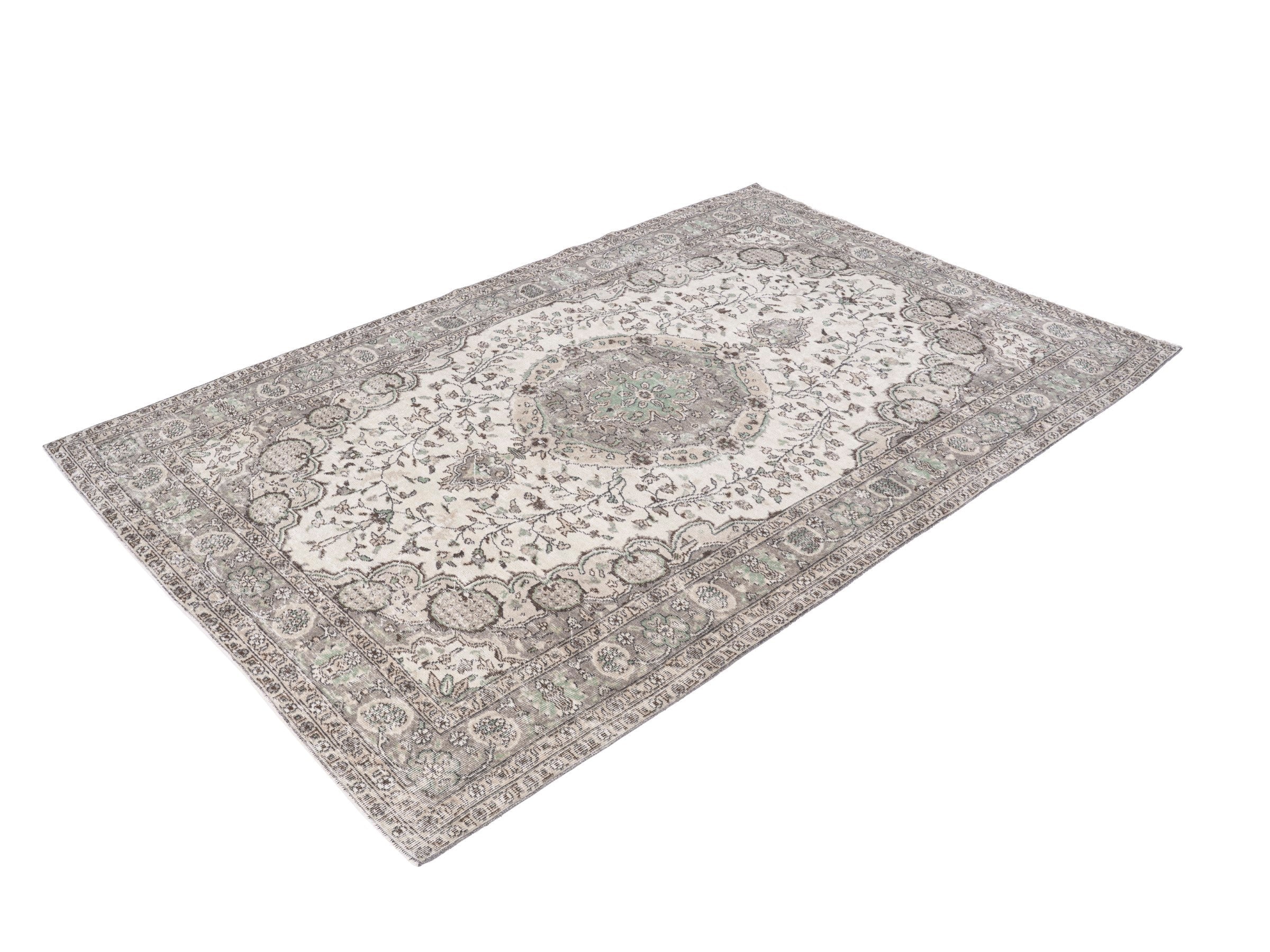 Turkish Isparta area rug in cream and greige, view 3 of 10