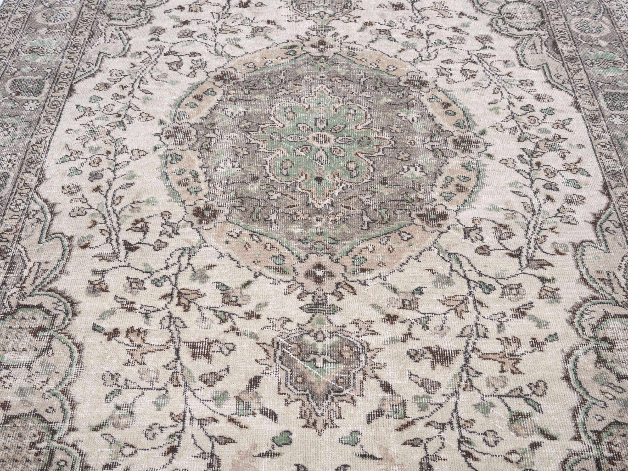 Turkish Isparta area rug in cream and greige, view 4 of 10